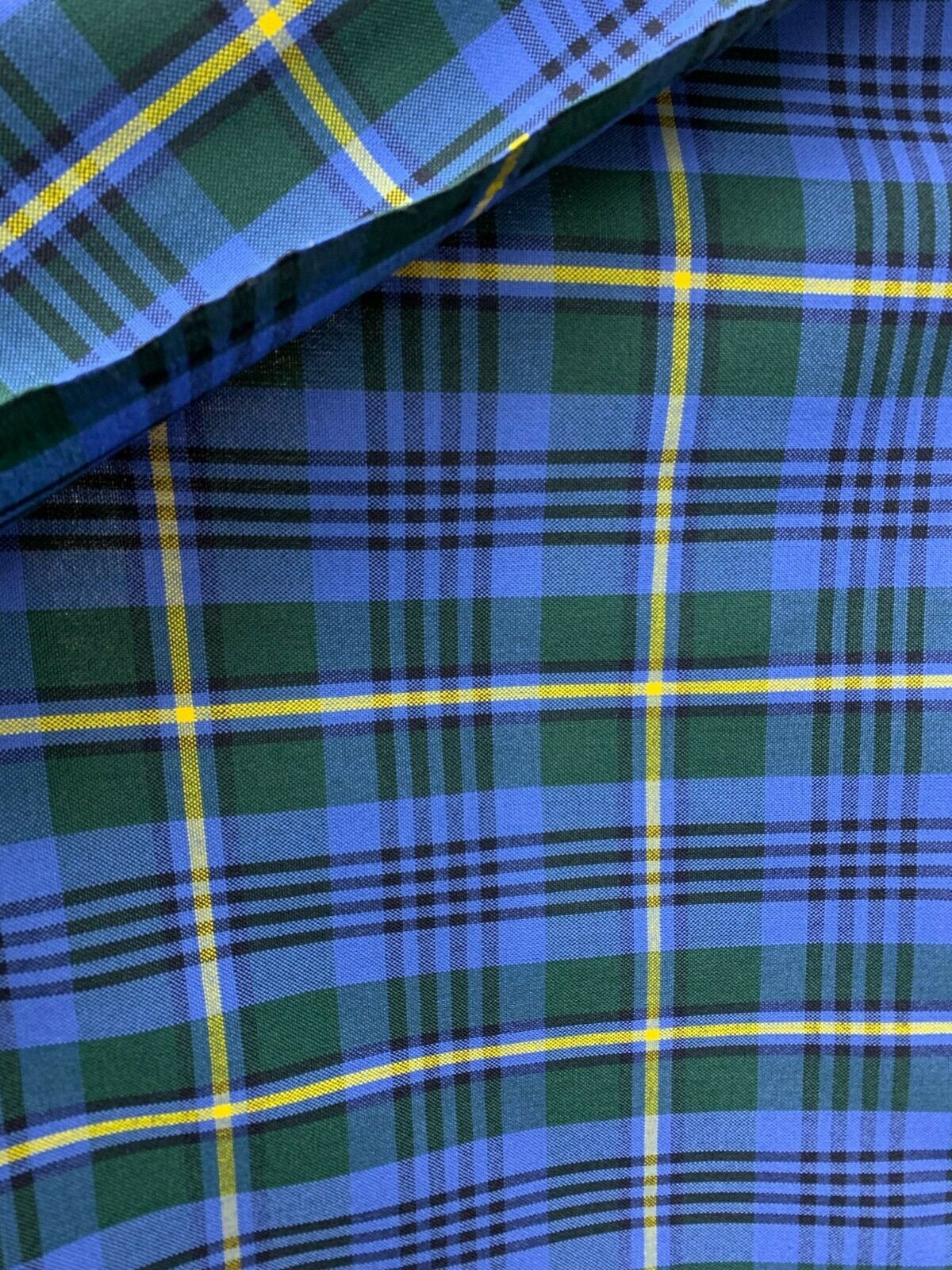BLUE GREEN YELLOW Plaid Poly Cotton Uniform Poplin Fabric (60 in.) Sold By The Yard