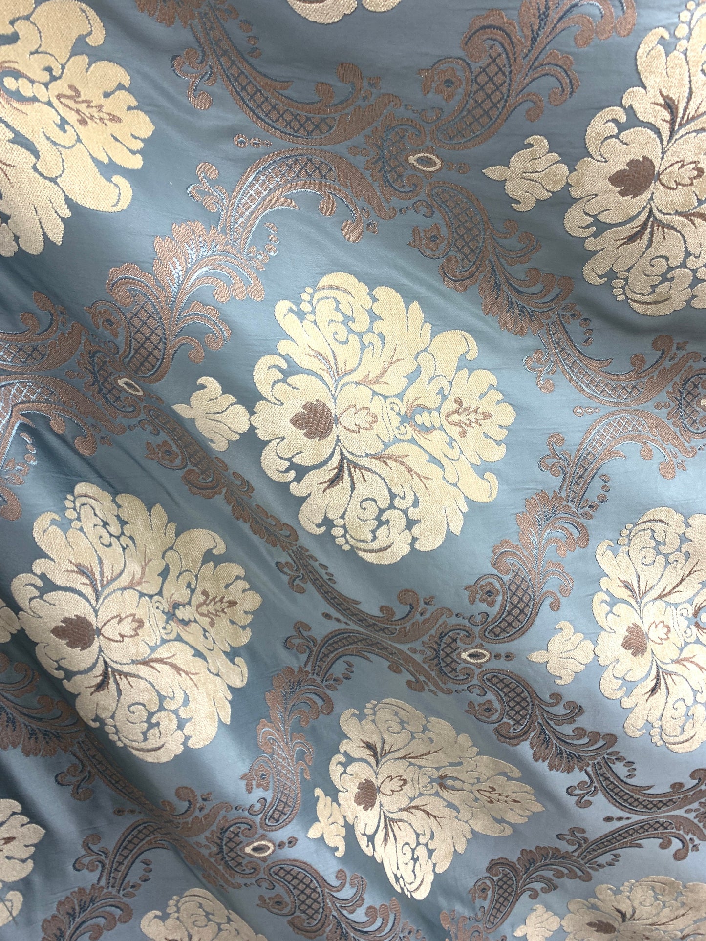 LIGHT BLUE IVORY Damask Chenille Upholstery Brocade Fabric (54 in.) Sold By The Yard