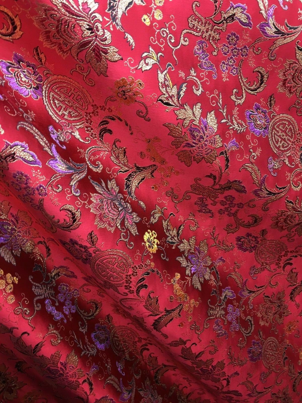 RED MULTICOLOR Metallic Floral Brocade Fabric (56 in.) Sold By The Yard