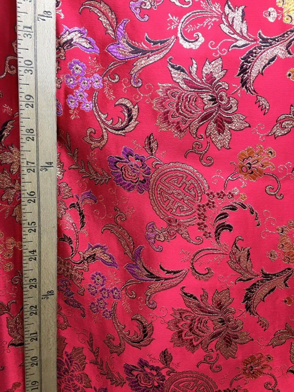 RED MULTICOLOR Metallic Floral Brocade Fabric (56 in.) Sold By The Yard