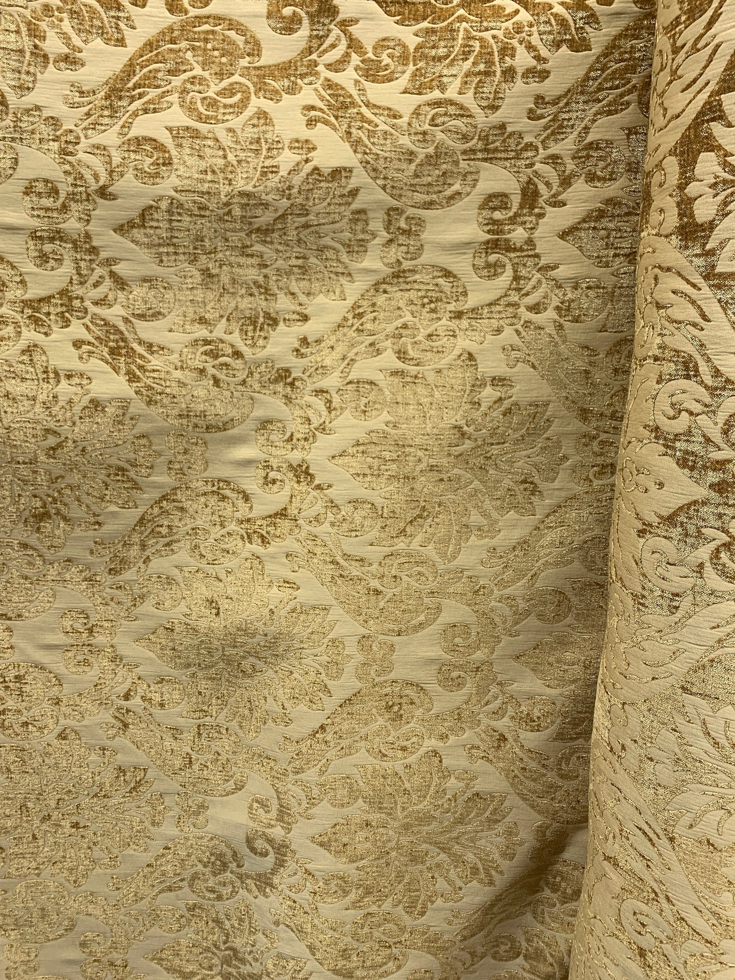 GOLD Damask Chenille Upholstery Brocade Fabric (54 in.) Sold By The Yard