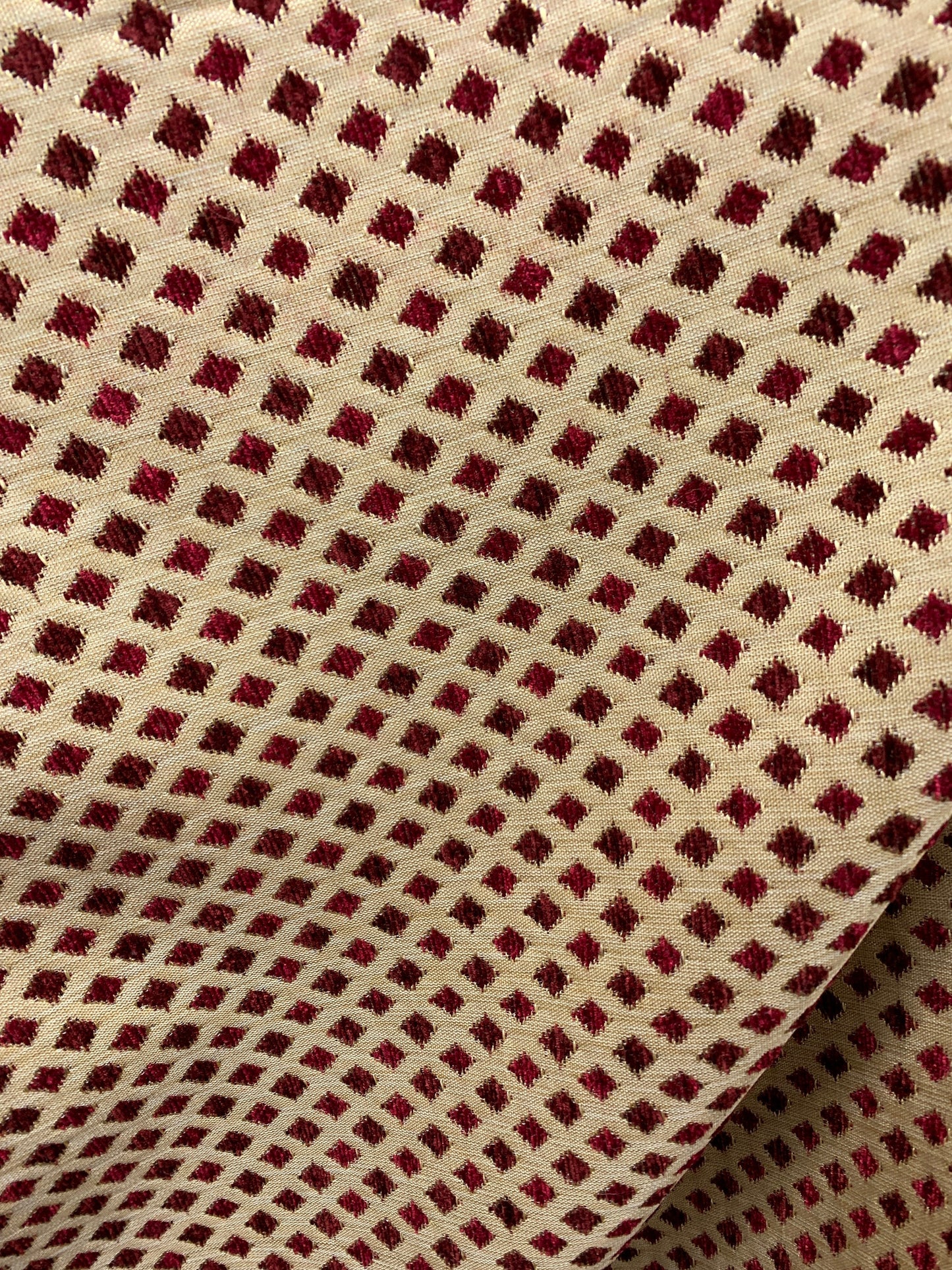 BURGUNDY BEIGE Diamond Chenille Upholstery Brocade Fabric (56 in.) Sold By The Yard