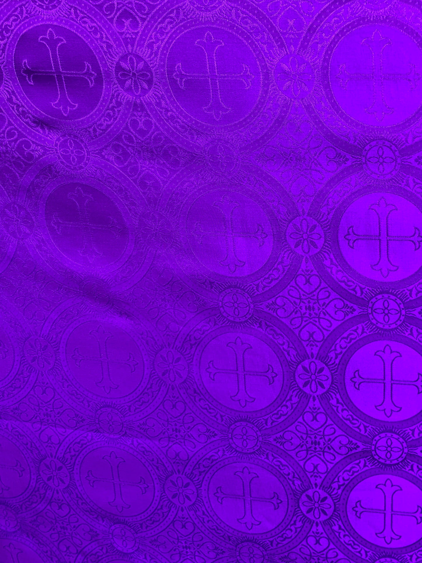 PURPLE Liturgical Cross Brocade Fabric (55 in.) Sold By The Yard
