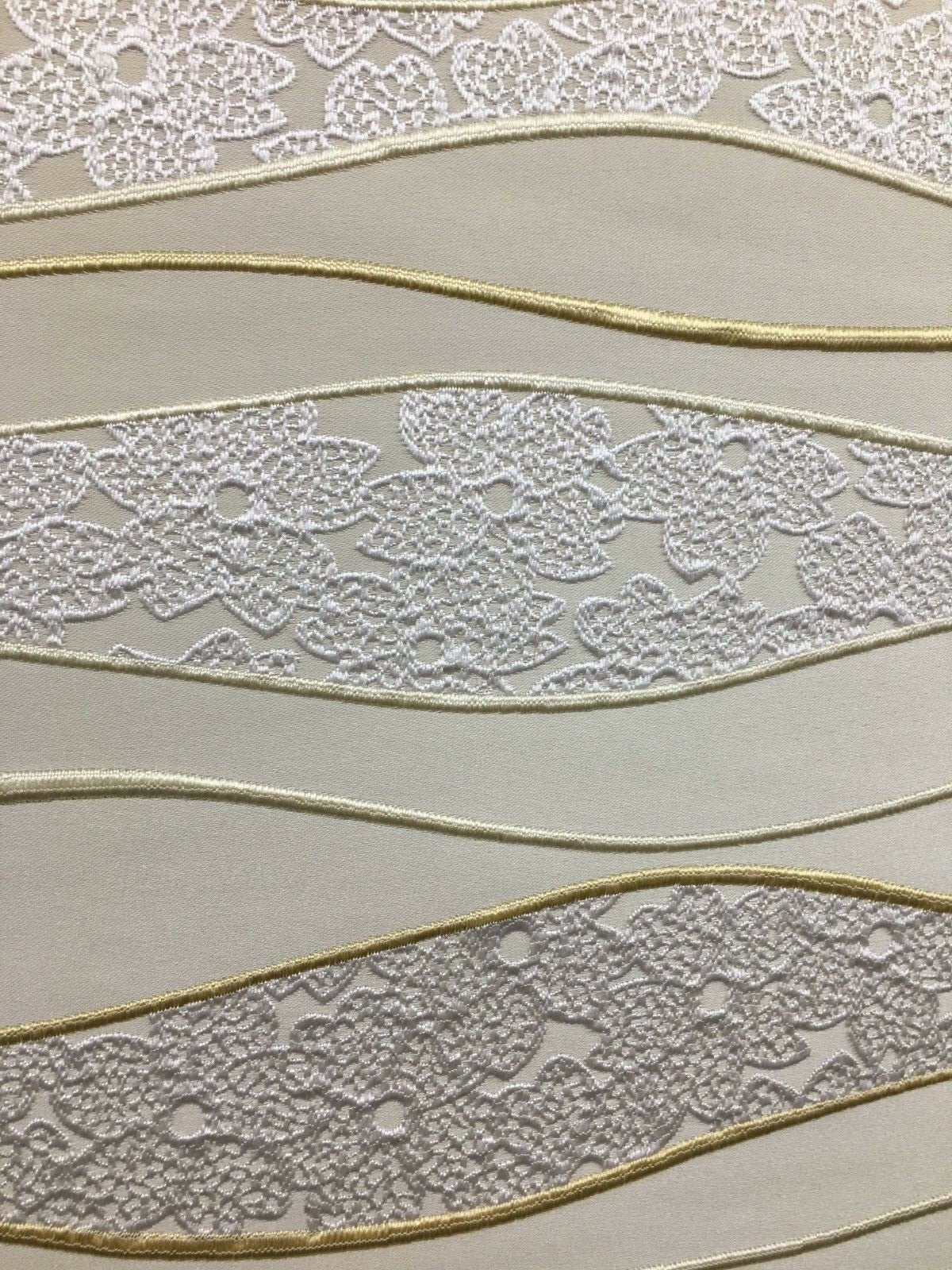 IVORY GOLD Embroidered Floral Brocade Upholstery Drapery Fabric (54 in.) Sold By The Yard