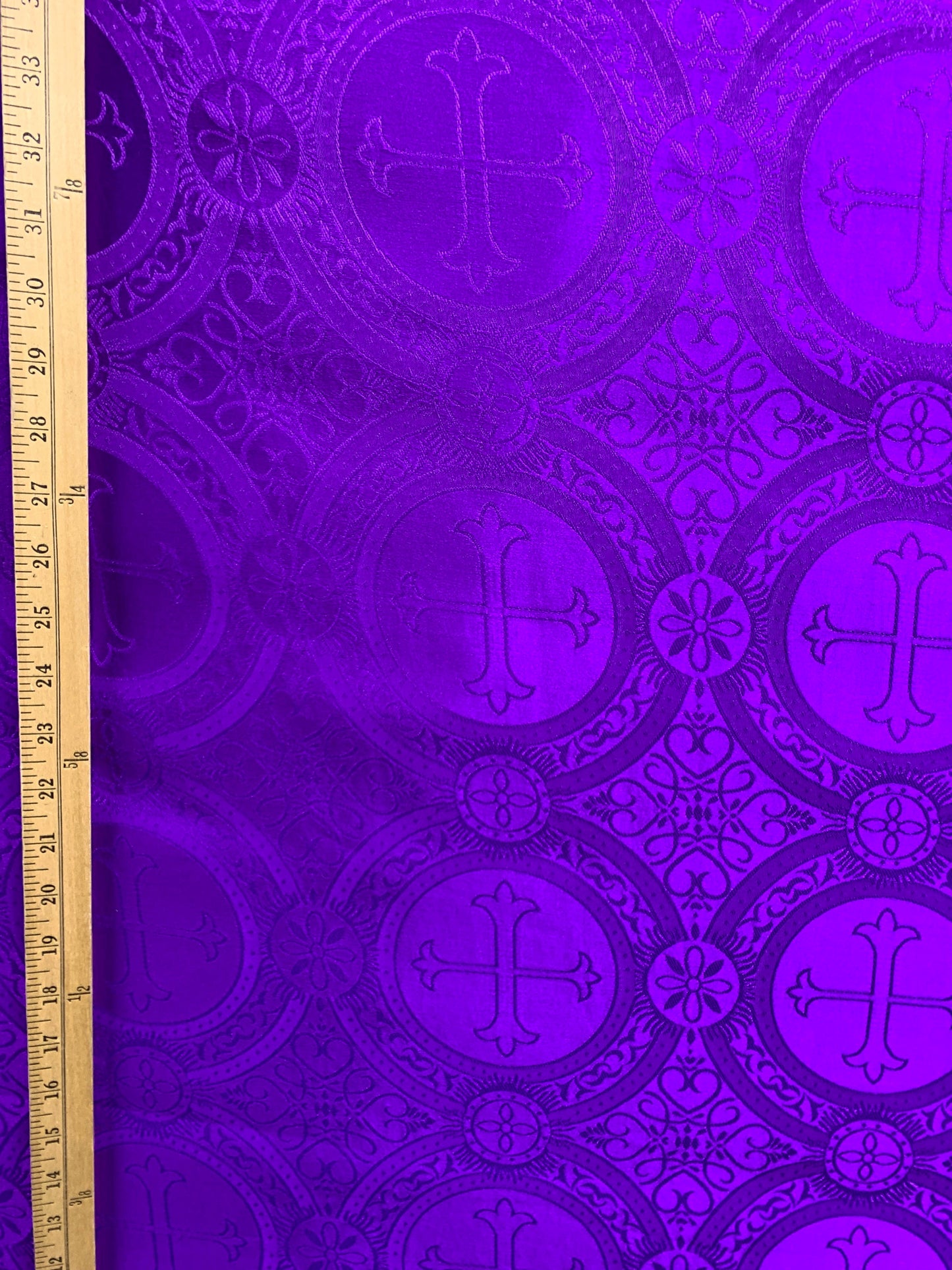 PURPLE Liturgical Cross Brocade Fabric (55 in.) Sold By The Yard