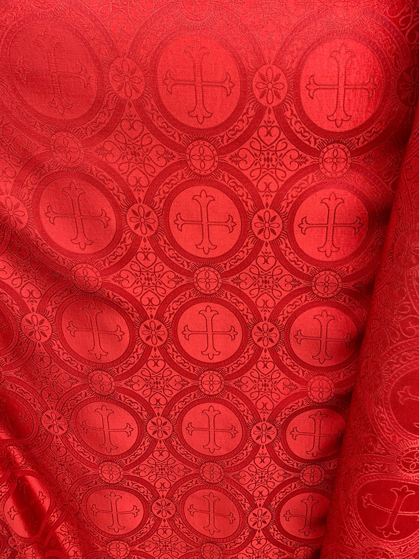 RED Liturgical Cross Brocade Fabric (55 in.) Sold By The Yard