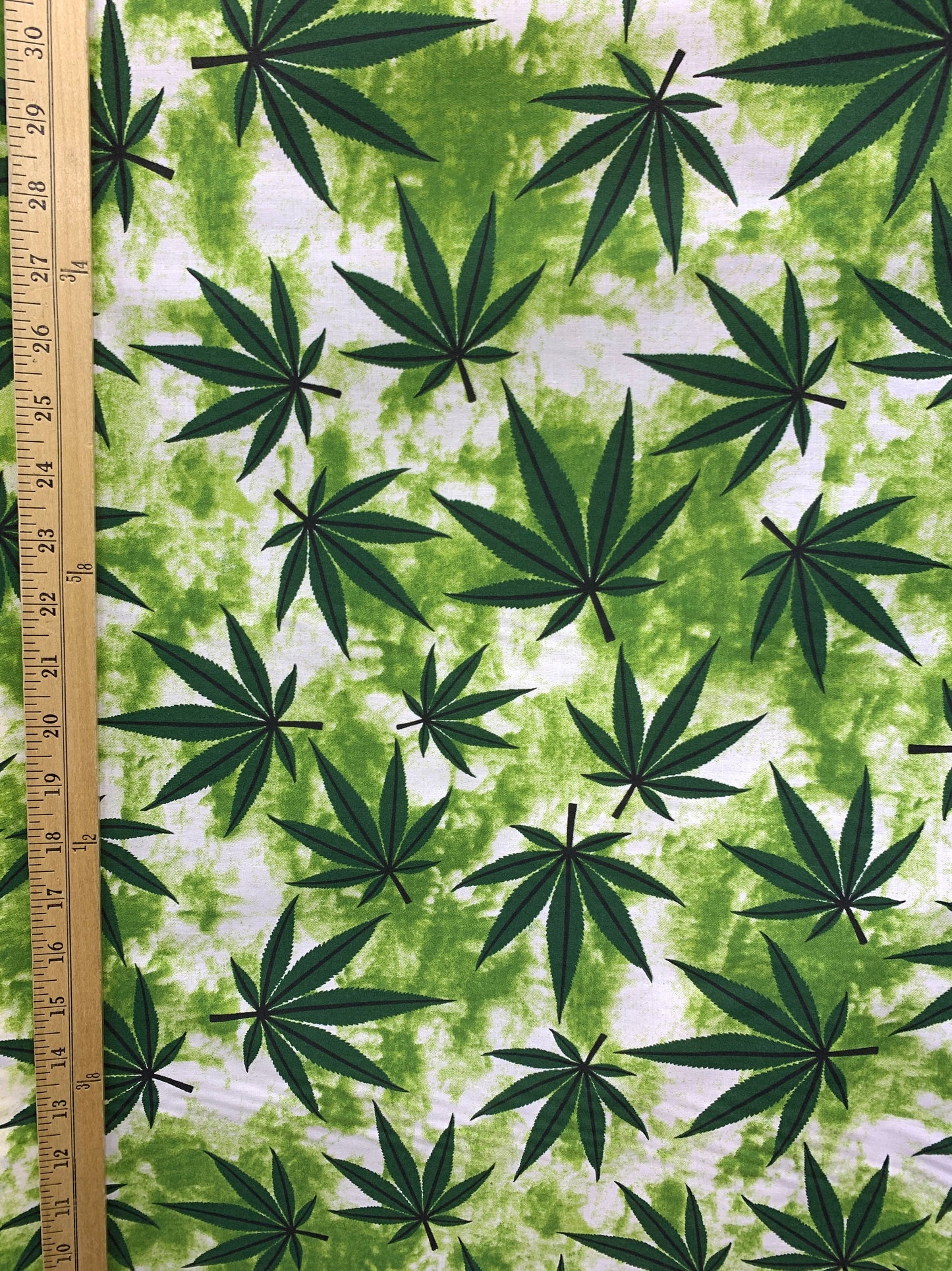 GREEN WHITE Marijuana Cannabis Leaf Printed Poly Cotton Fabric (58 in.) Sold By The Yard