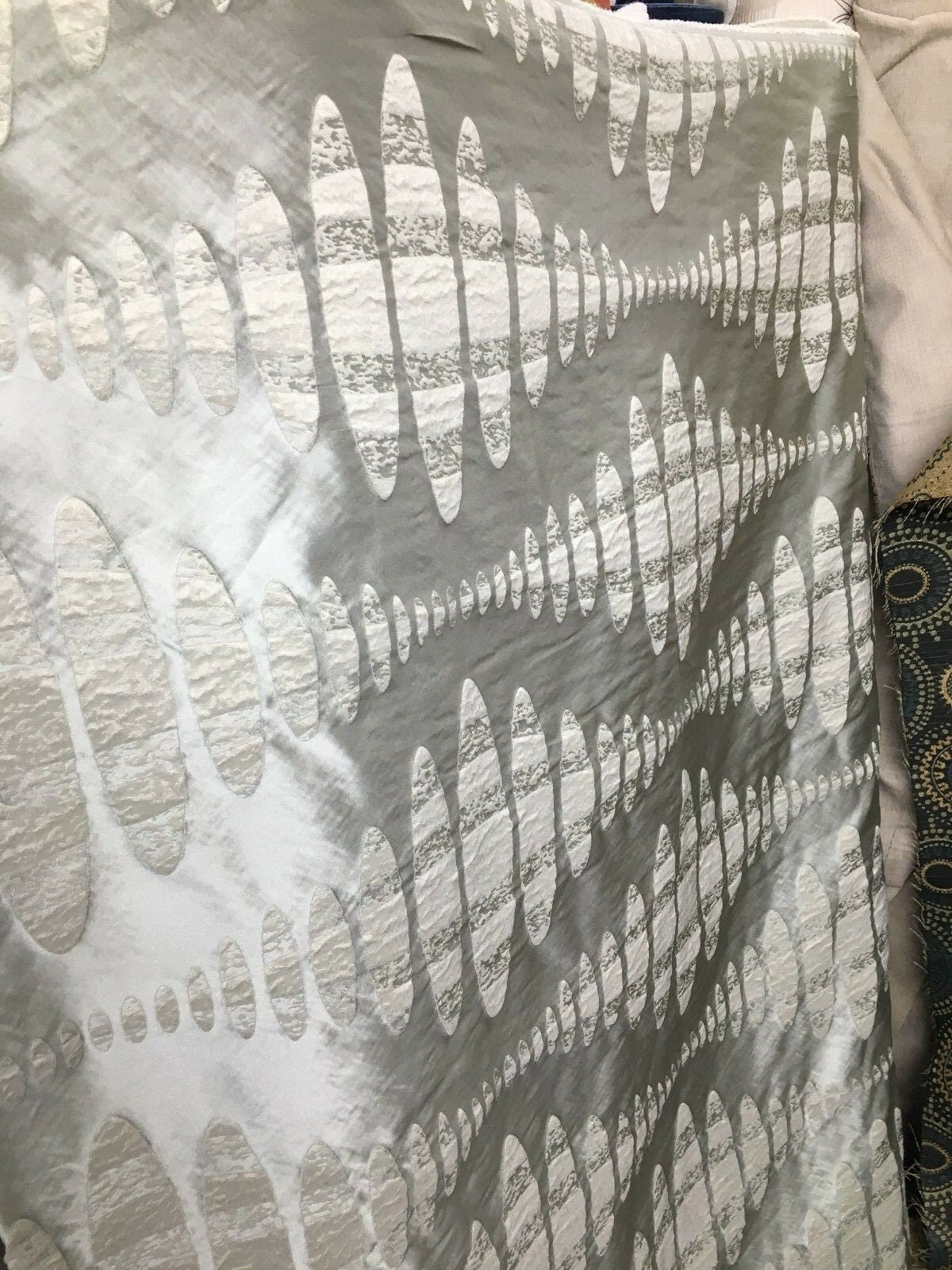 SAGE BEIGE Oval Pattern Brocade Upholstery Drapery Fabric (54 in.) Sold By The Yard