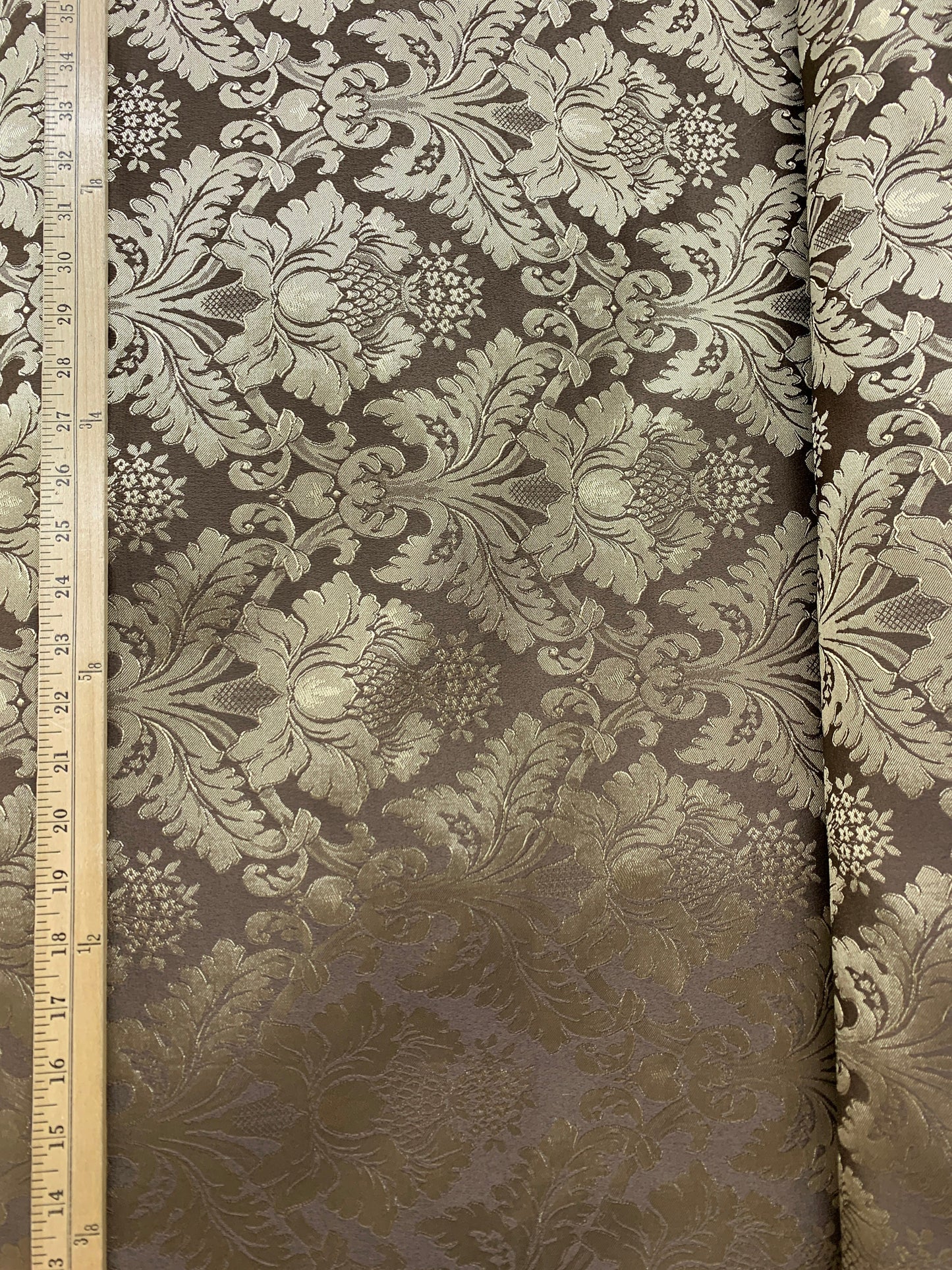 BROWN GOLD Damask Jacquard Brocade Flower Floral Fabric (110 in.) Sold By The Yard