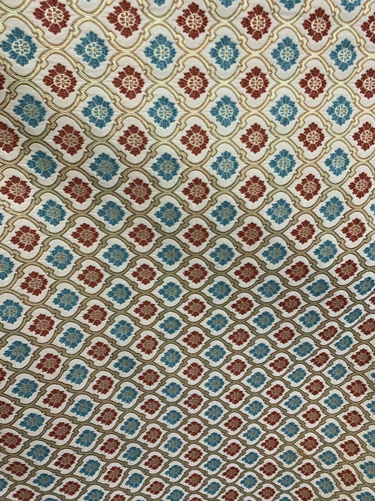 RED BLUE GOLD Floral Trellis Chenille Upholstery Brocade Fabric (56 in.) Sold By The Yard