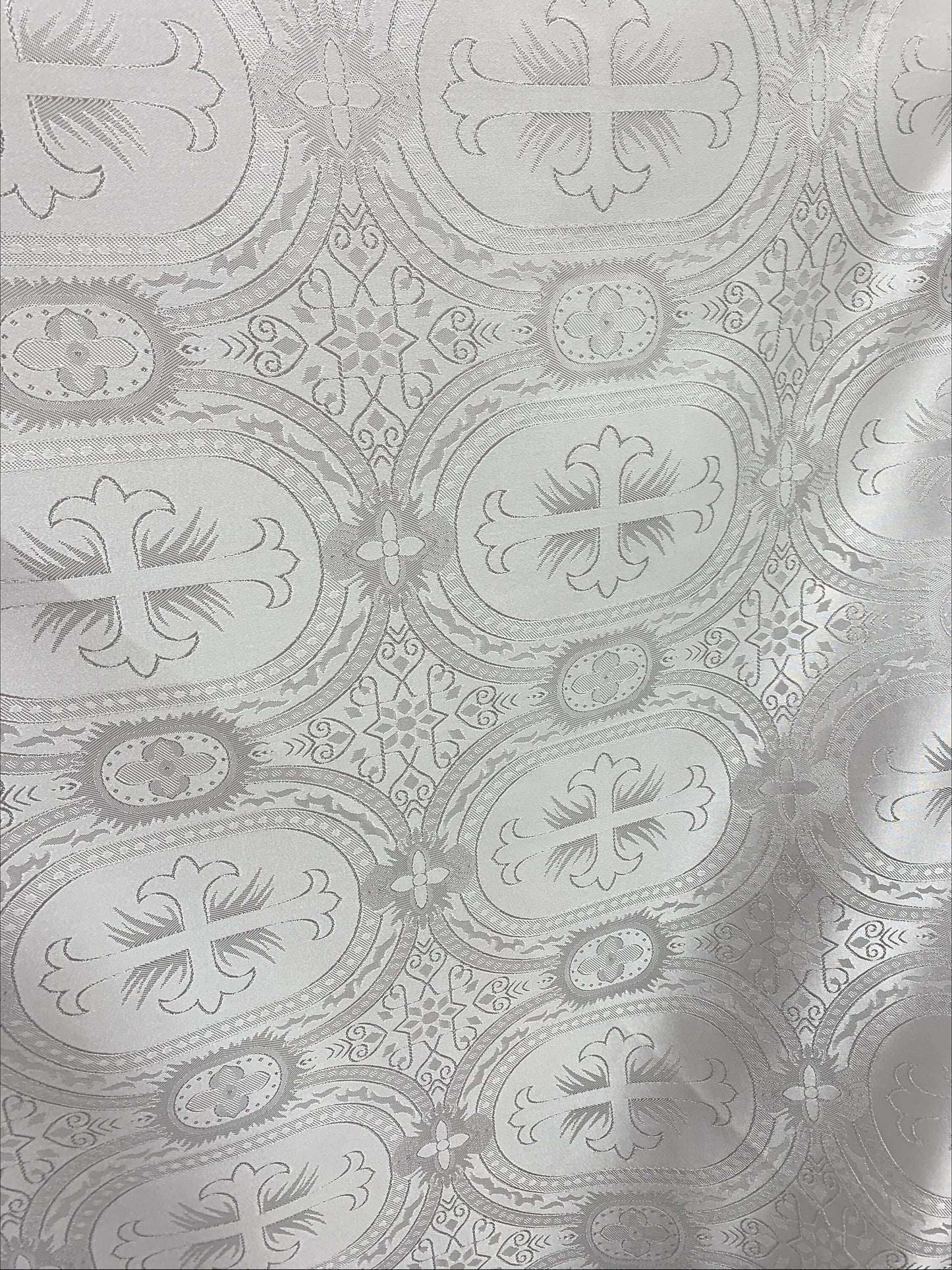 WHITE Liturgical Cross Brocade Fabric (55 in.) Sold By The Yard