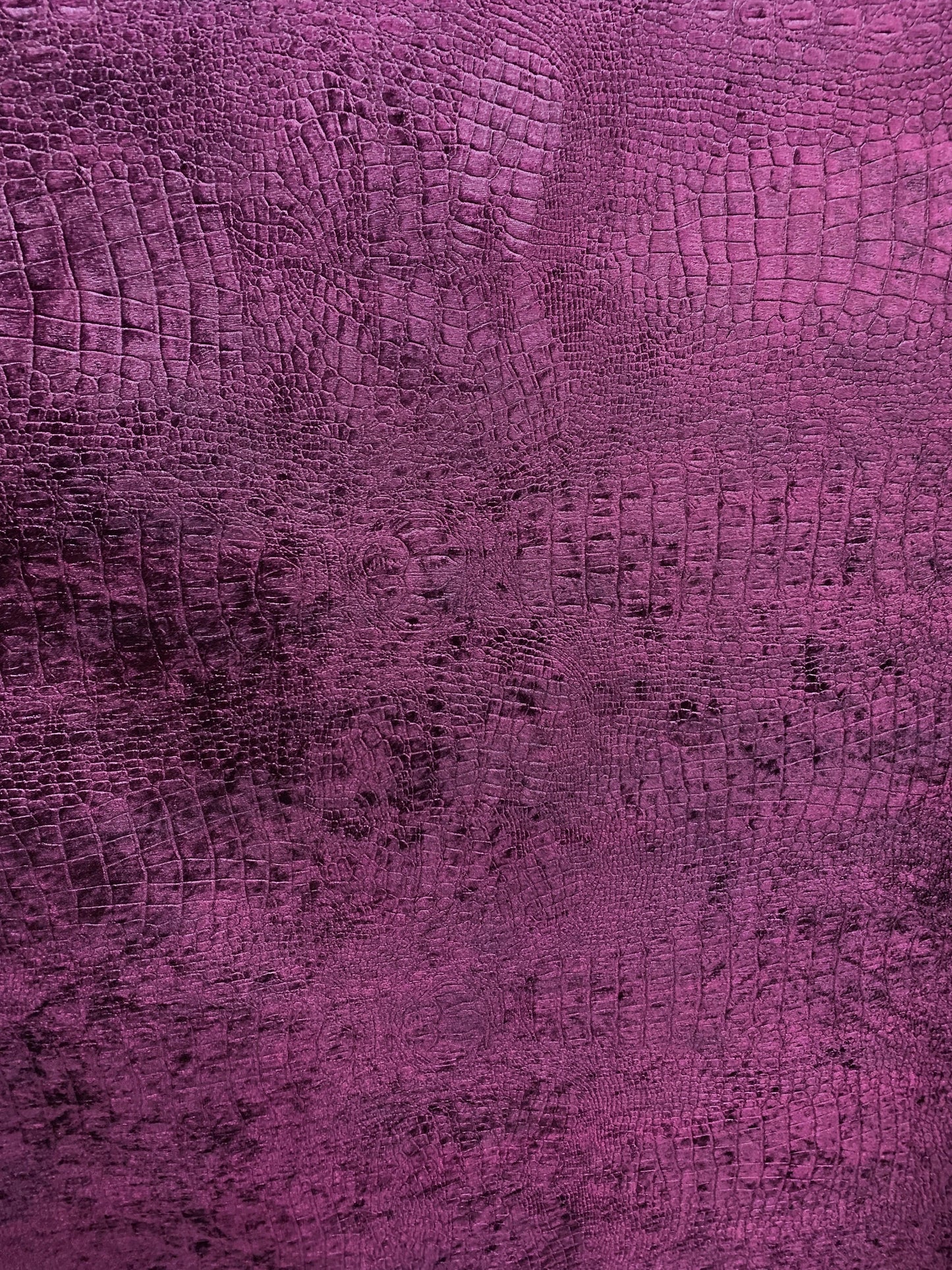 PLUM PURPLE Alligator Crocodile Embossed Chenille Velvet Fabric (56 in.) Sold By The Yard