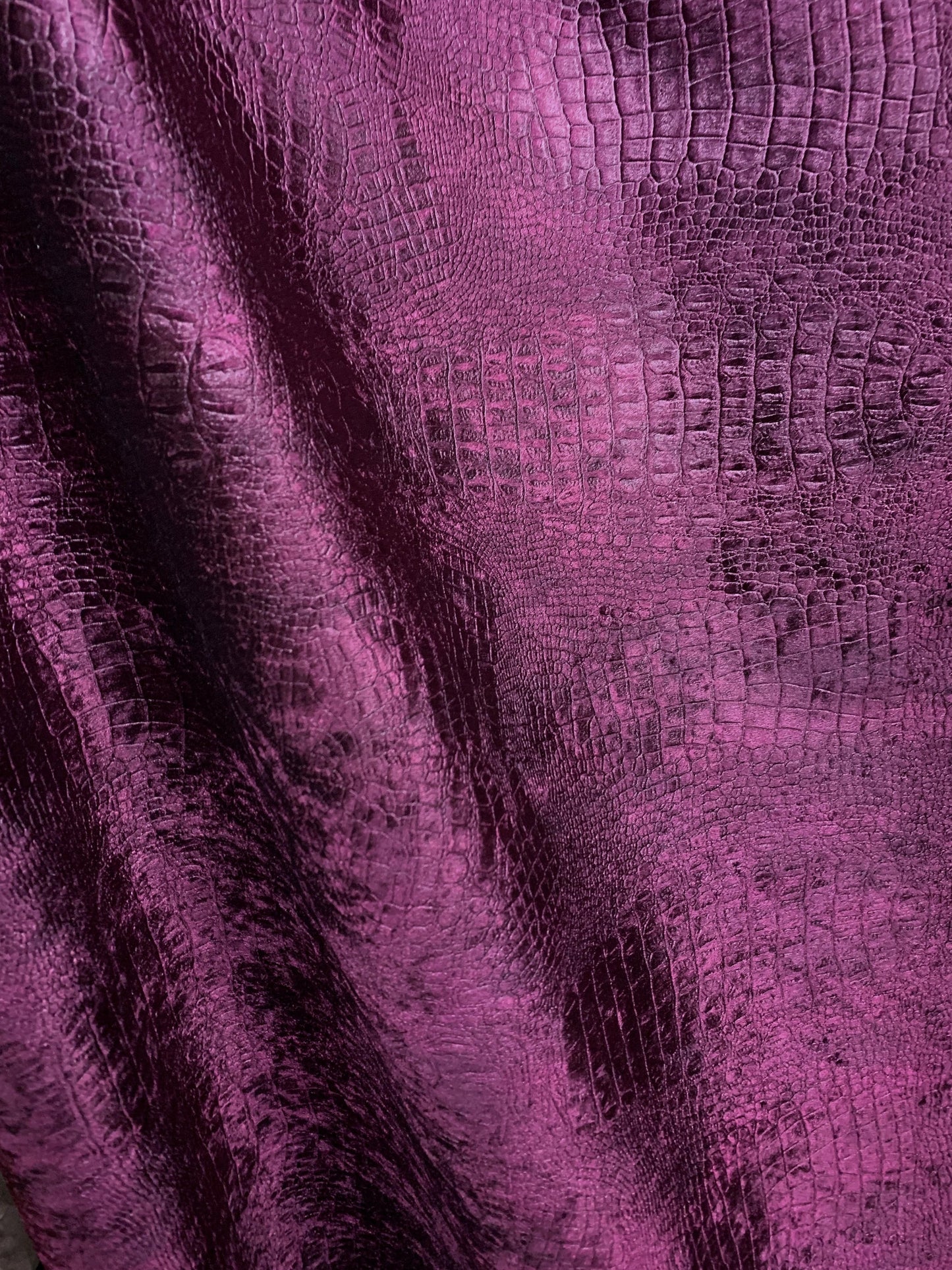 PLUM PURPLE Alligator Crocodile Embossed Chenille Velvet Fabric (56 in.) Sold By The Yard