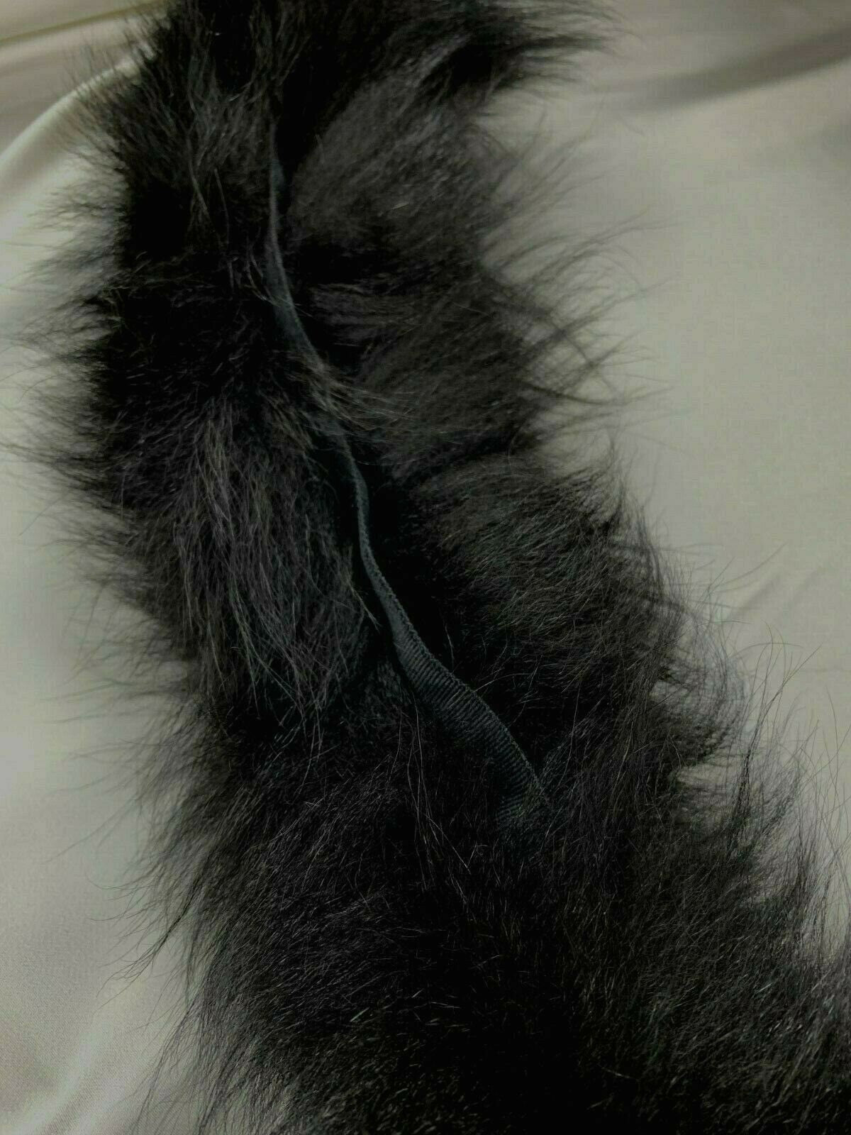 BLACK Shaggy Long Hair Faux Fur Fox Tail (28 in.)