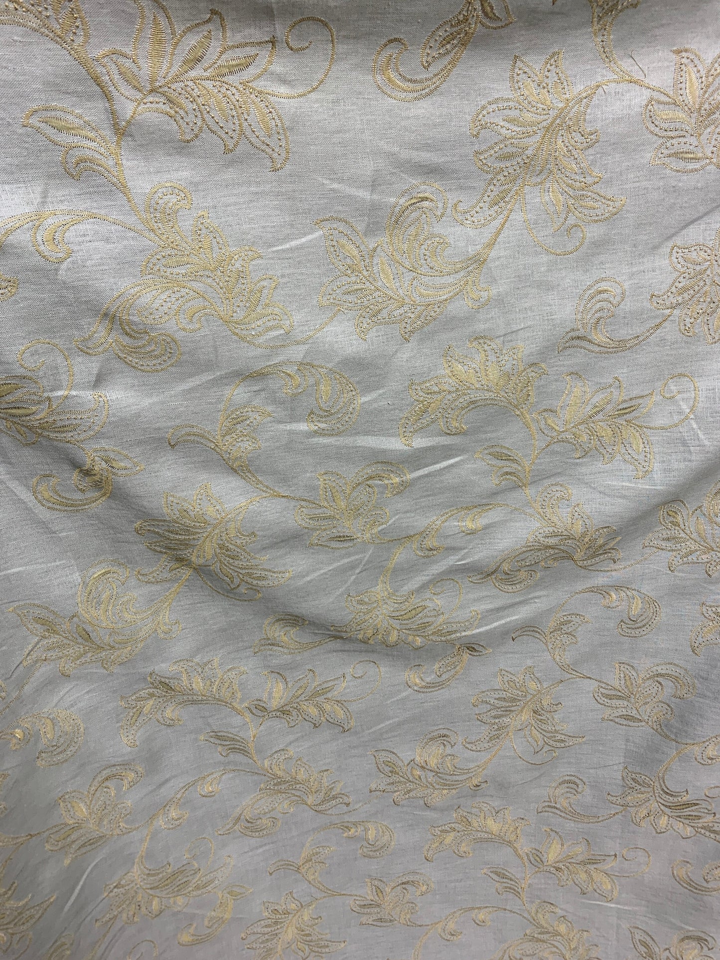 GRAY BEIGE Floral Embroidered 100% Linen Fabric (54 in.) Sold By The Yard
