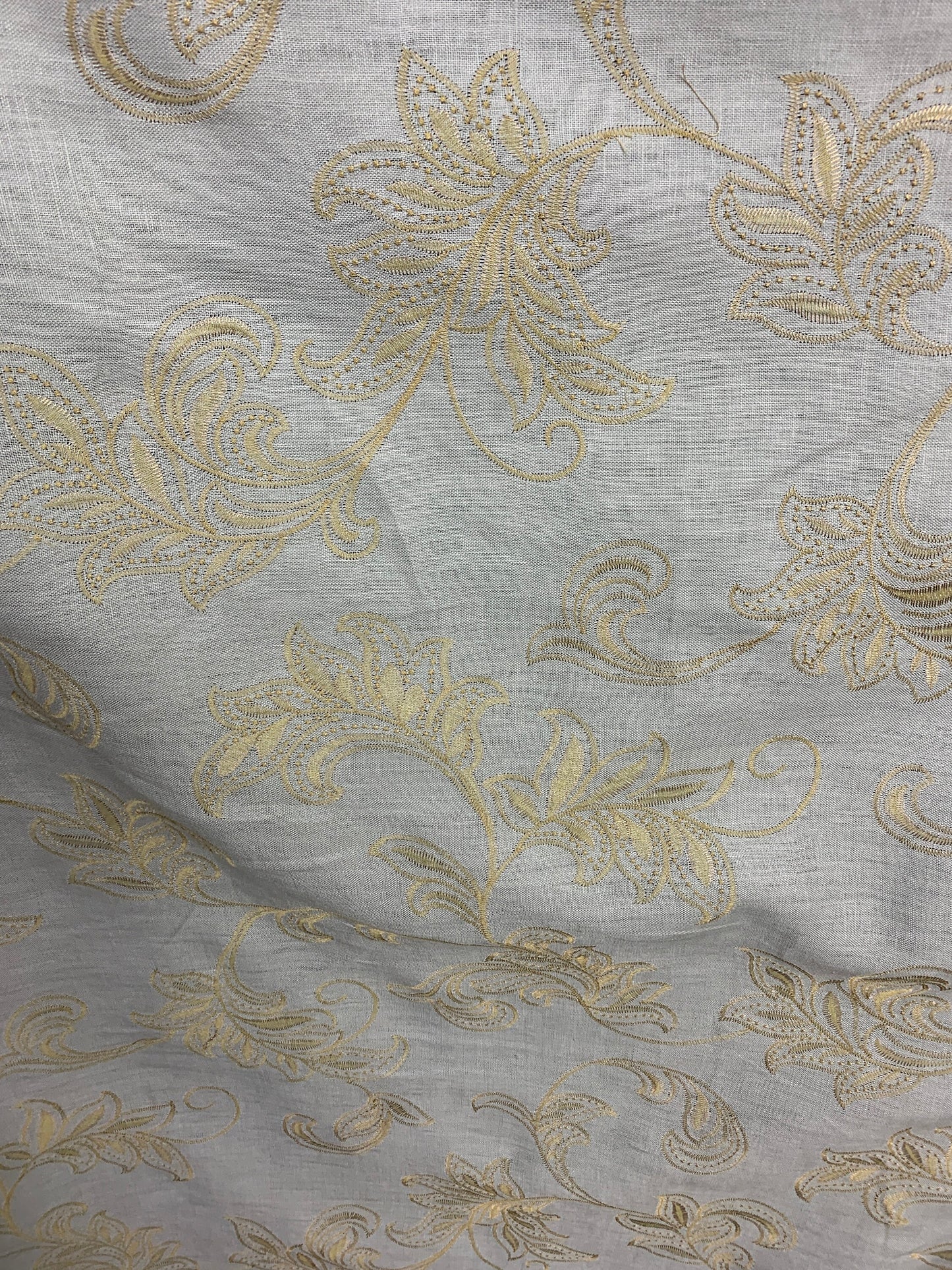 GRAY BEIGE Floral Embroidered 100% Linen Fabric (54 in.) Sold By The Yard