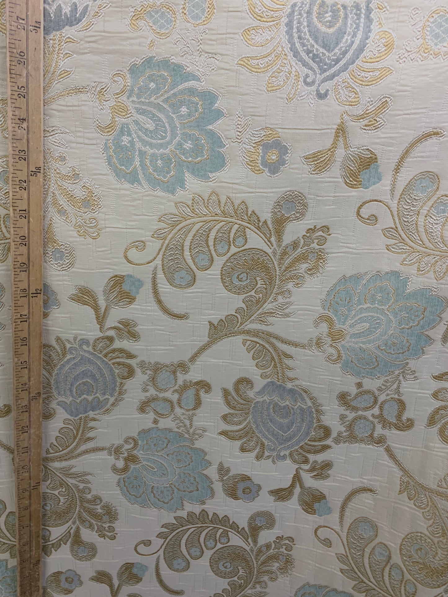BLUE IVORY Floral Chenille Upholstery Brocade Fabric (56 in.) Sold By The Yard
