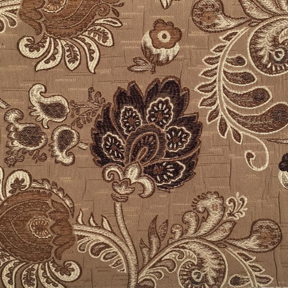 BROWN Floral Chenille Upholstery Brocade Fabric (56 in.) Sold By The Yard