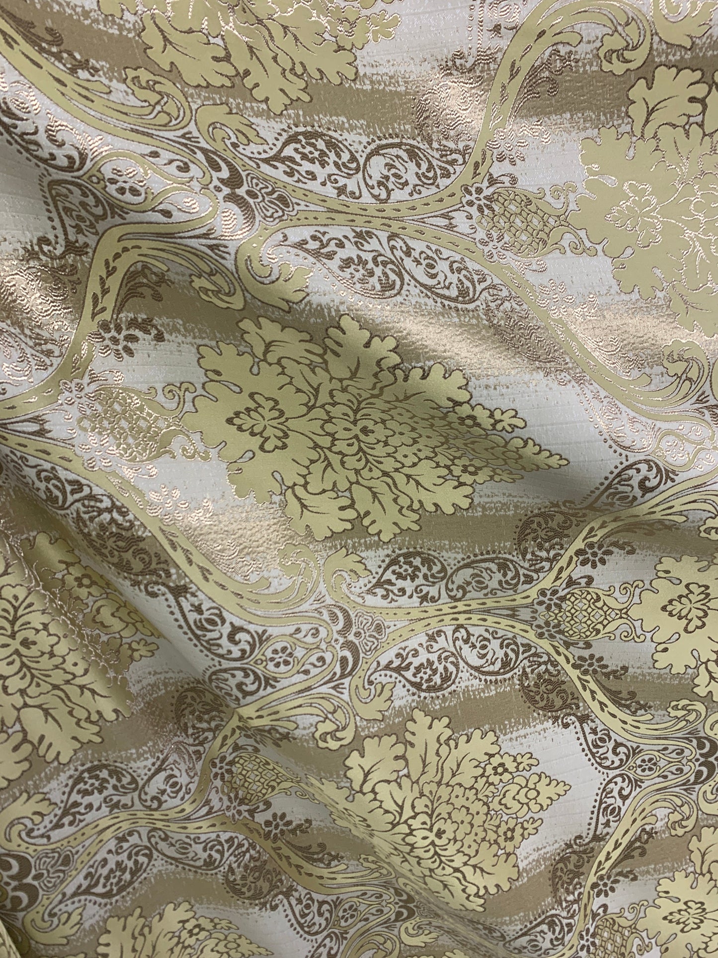 GOLD Damask Brocade Upholstery Drapery Fabric (110 in.) Sold By The Yard