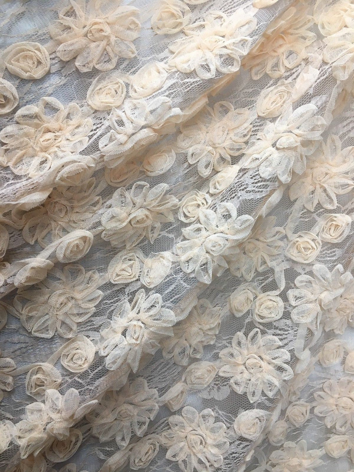 LIGHT PEACH Floral Embroidered Stretch Lace Fabric (54 in.) Sold By The Yard