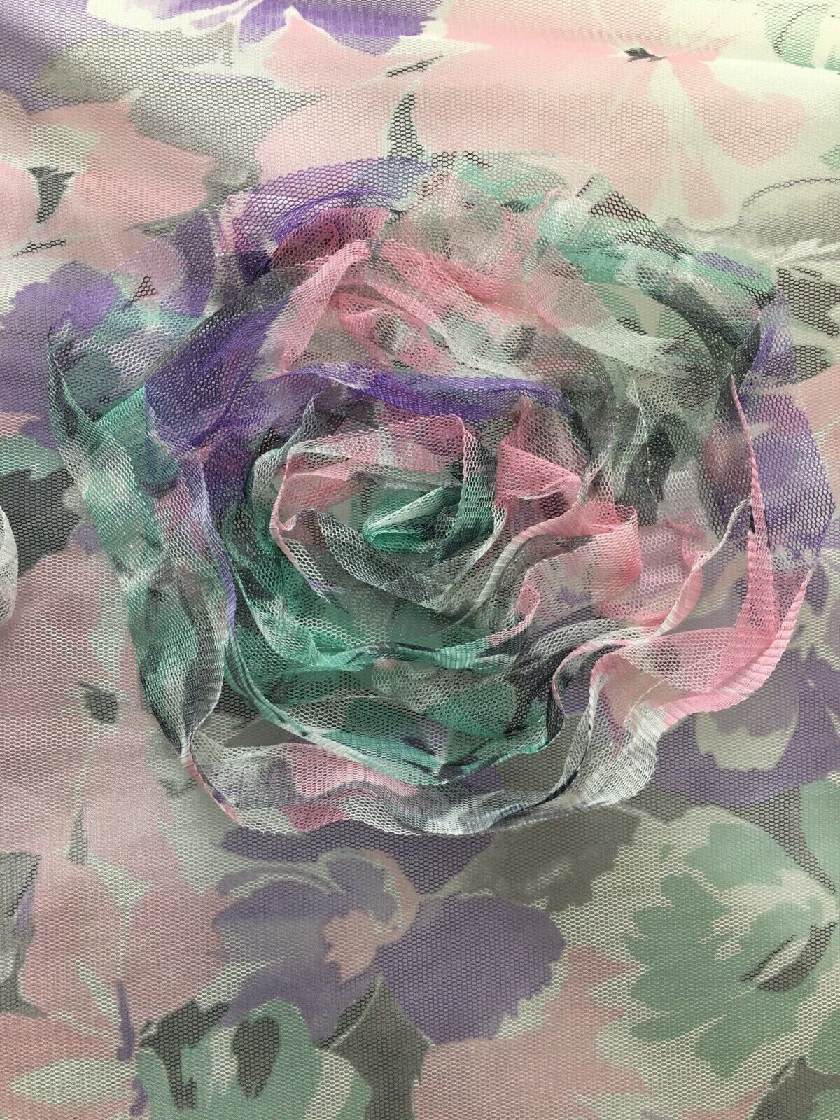 PEACH MULTICOLOR Floral Rosette Embroidered Mesh Lace Fabric (54 in.) Sold By The Yard