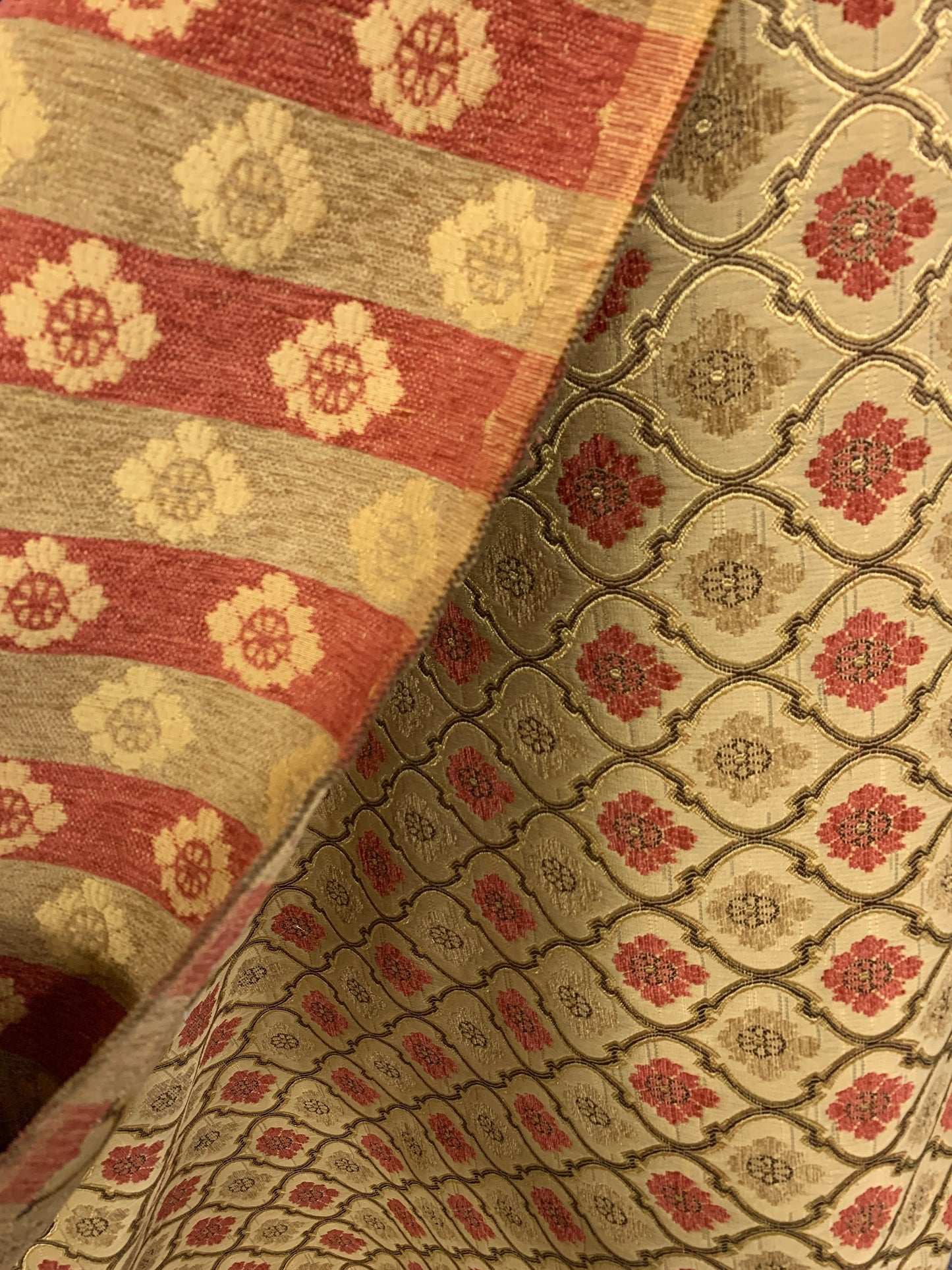 Light Brown Gold Floral Trellis Chenille Upholstery Brocade Fabric (56 in.) Sold By The Yard