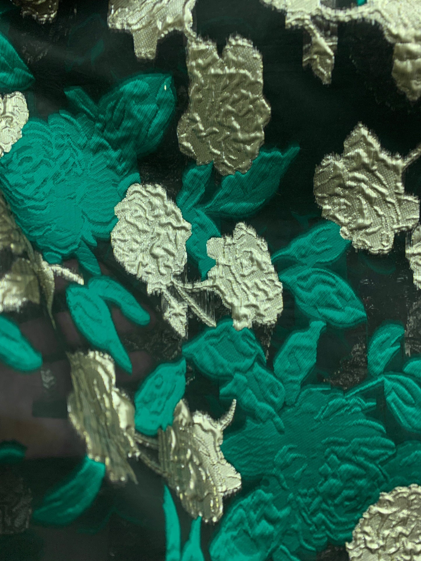 GREEN GOLD BLACK Floral Organza Brocade Fabric (56 in.) Sold By The Yard