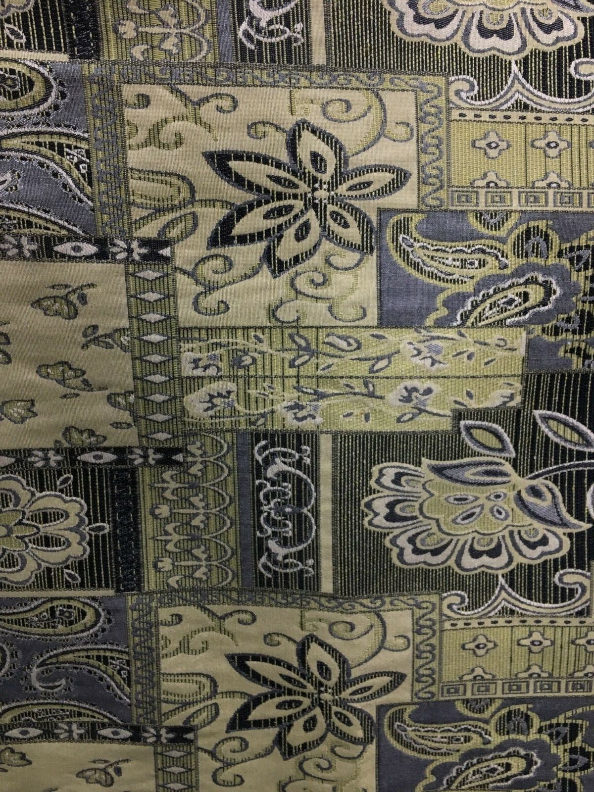 LIGHT GOLD BLACK Floral Paisley Upholstery Brocade Fabric (54 in.) Sold By The Yard