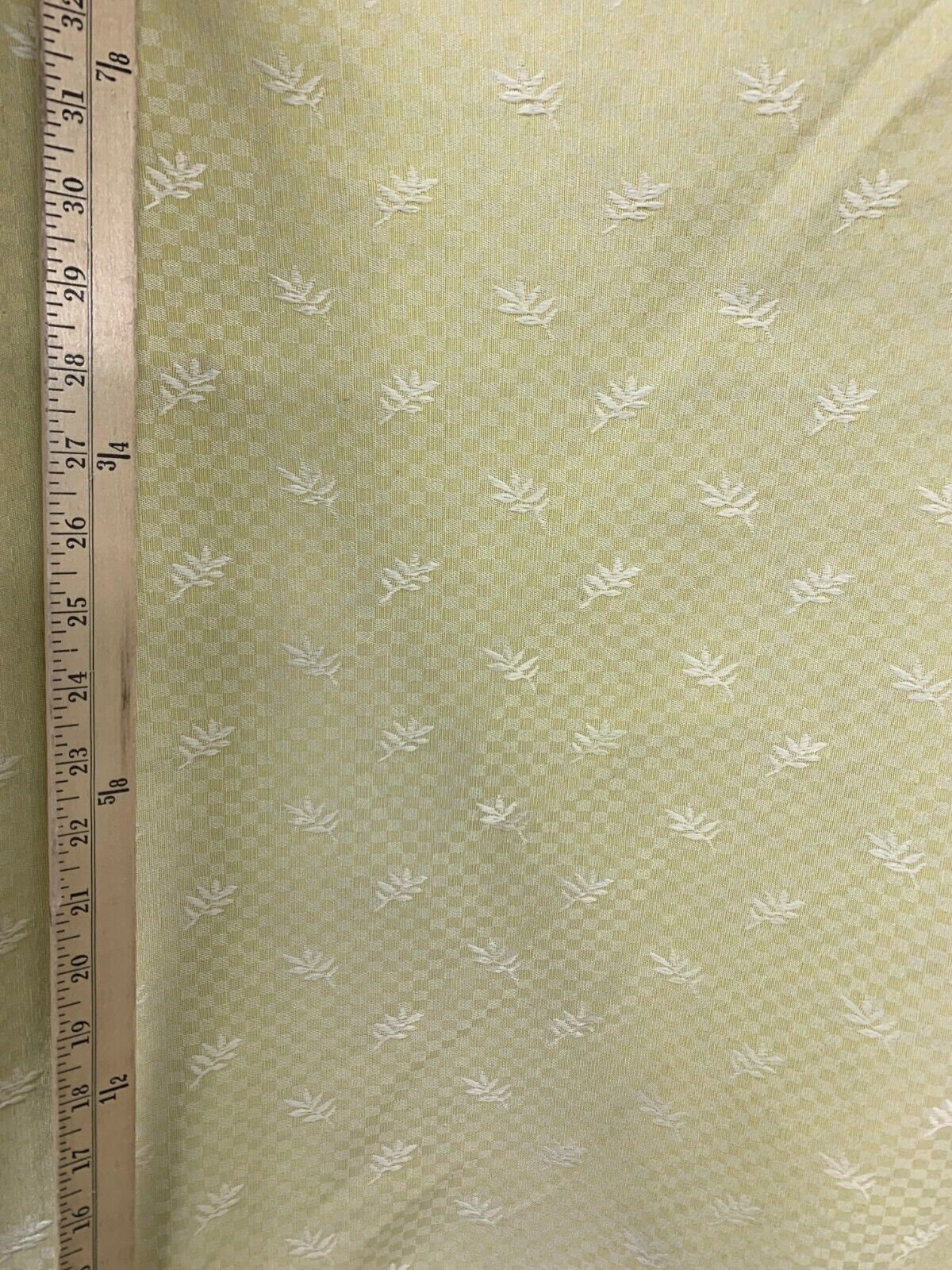 LIGHT YELLOW WHITE Leaves Upholstery Drapery Brocade Fabric (58 in.) Sold By The Yard