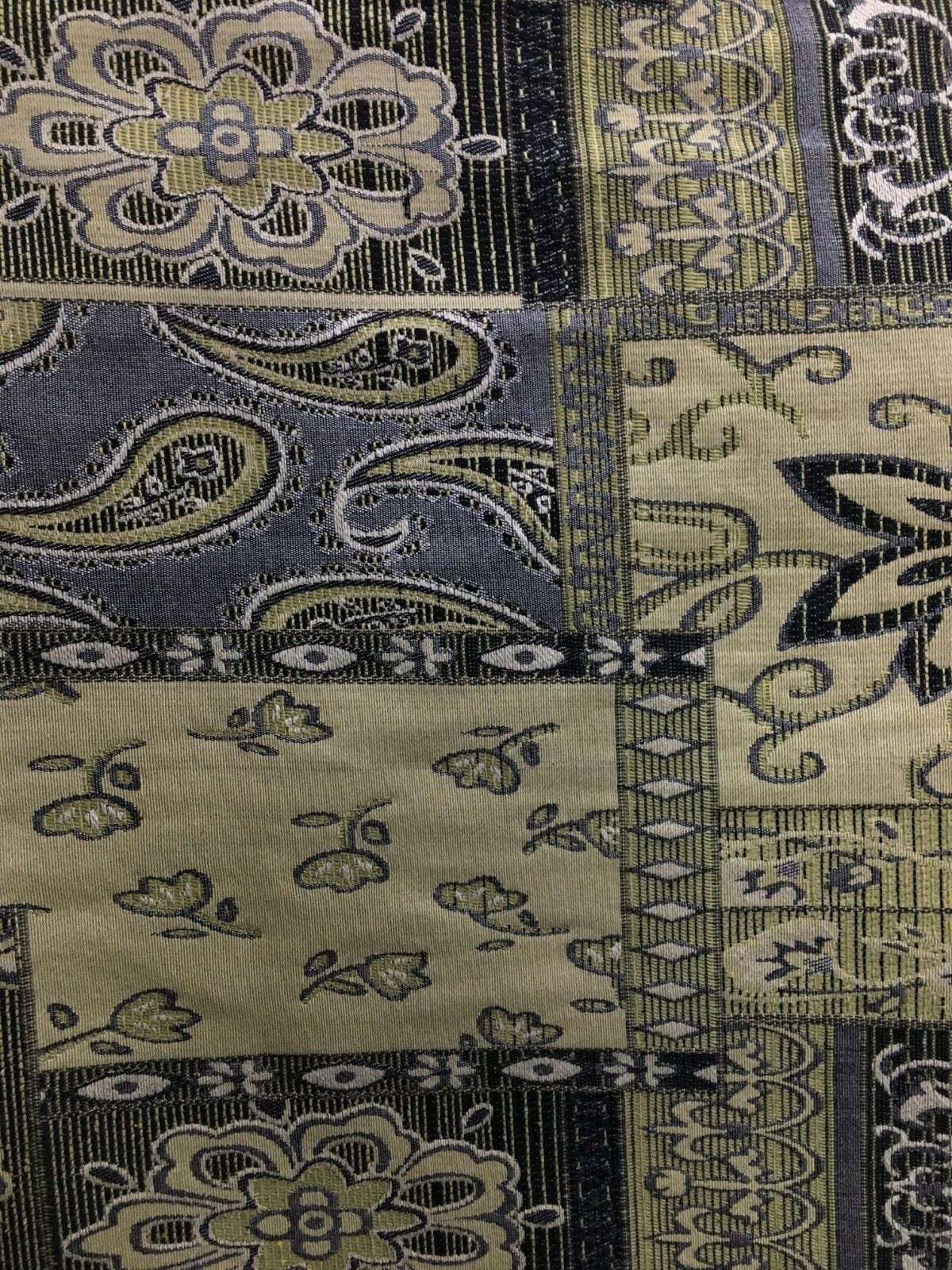 LIGHT GOLD BLACK Floral Paisley Upholstery Brocade Fabric (54 in.) Sold By The Yard