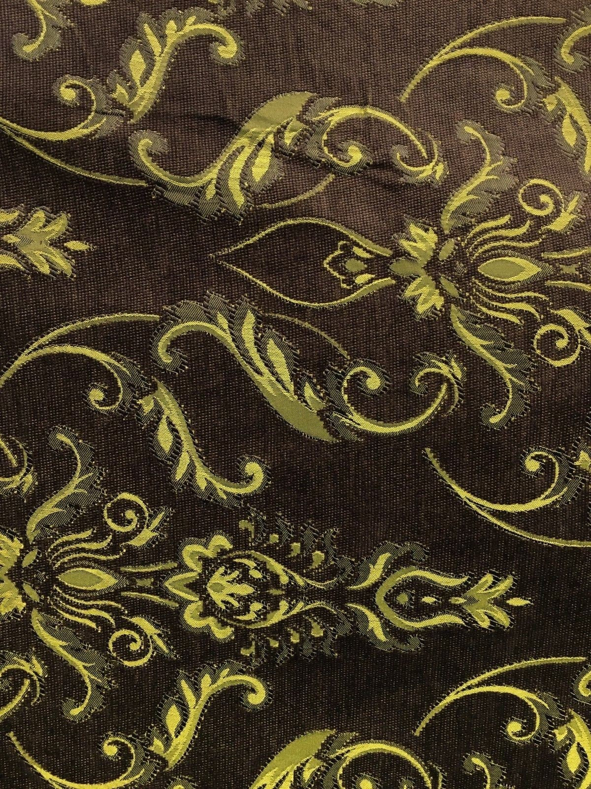 BROWN GOLD Damask Chenille Upholstery Fabric (54 in.) Sold By The Yard