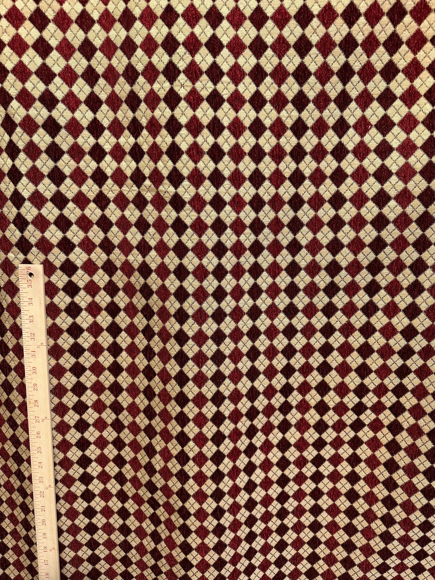 BURGUNDY BEIGE Diamond Chenille Upholstery Brocade Fabric (56 in.) Sold By The Yard