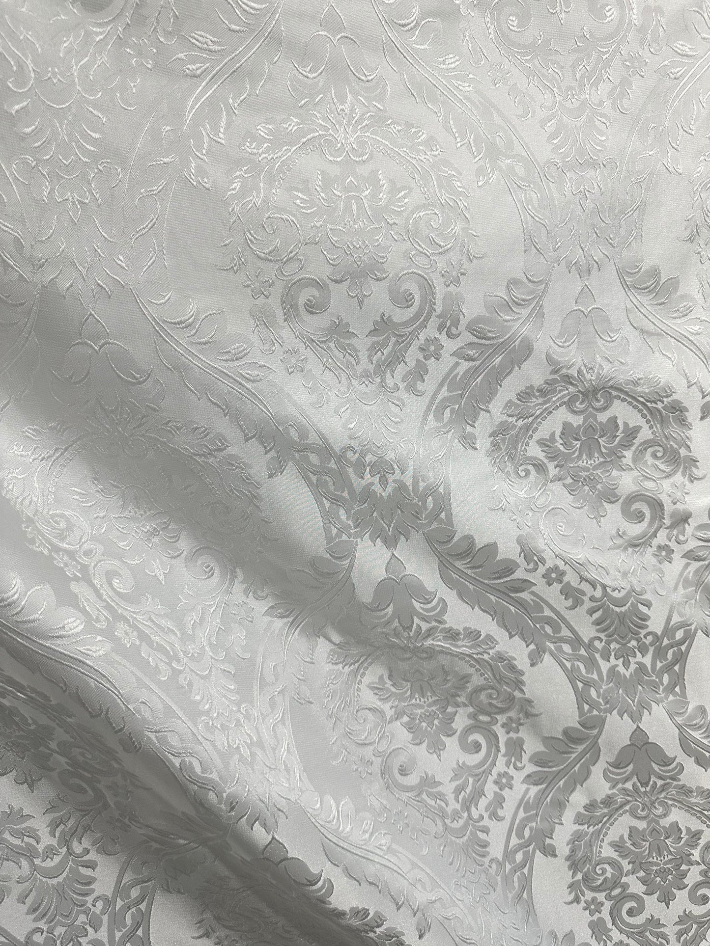 WHITE Damask Brocade Upholstery Drapery Fabric (110 in.) Sold BTY