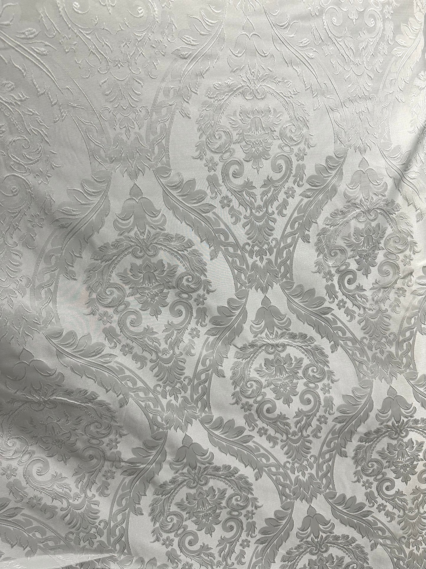 WHITE Damask Brocade Upholstery Drapery Fabric (110 in.) Sold BTY