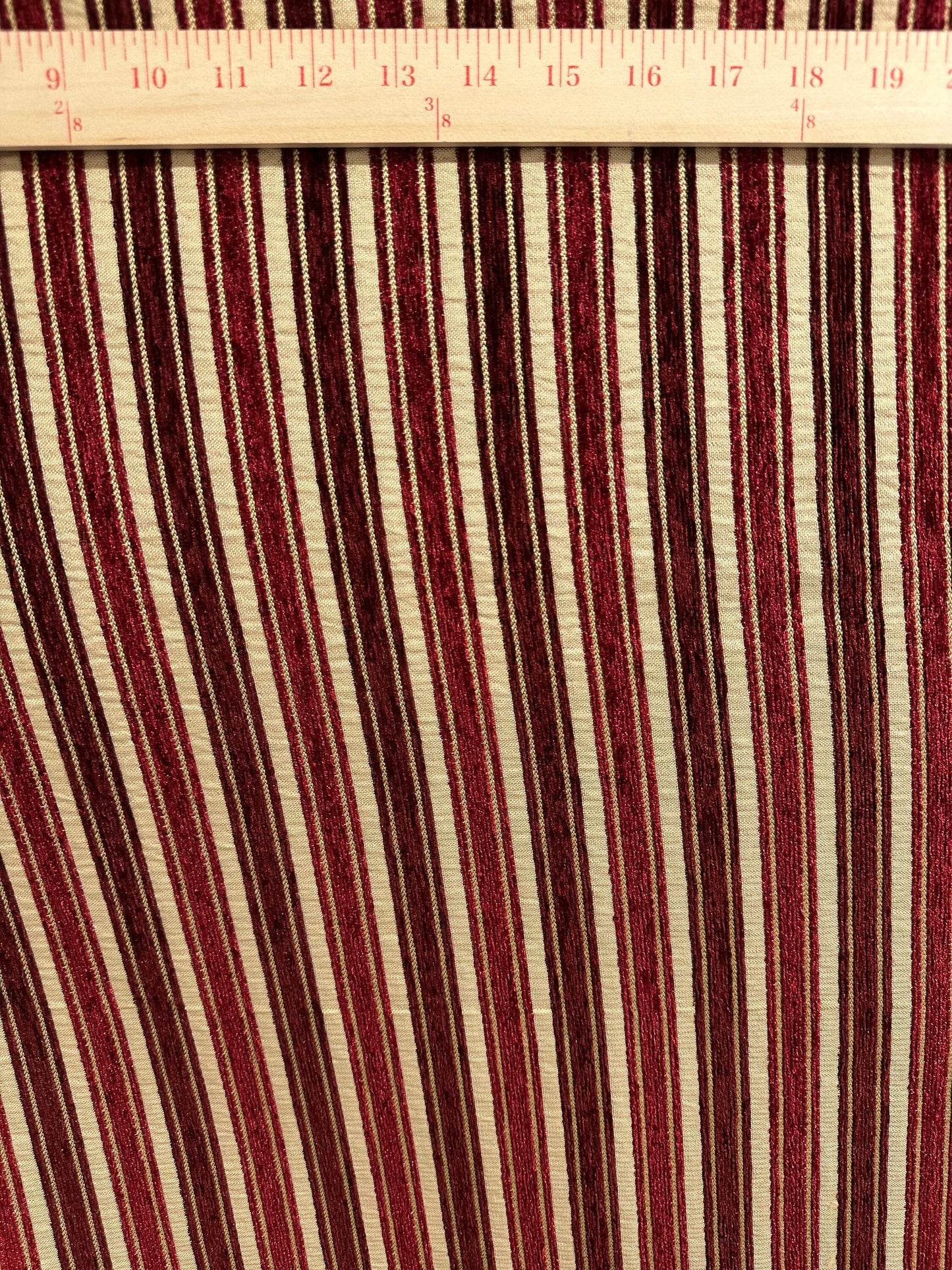 BURGUNDY BEIGE Striped Chenille Upholstery Brocade Fabric (56 in.) Sold By The Yard
