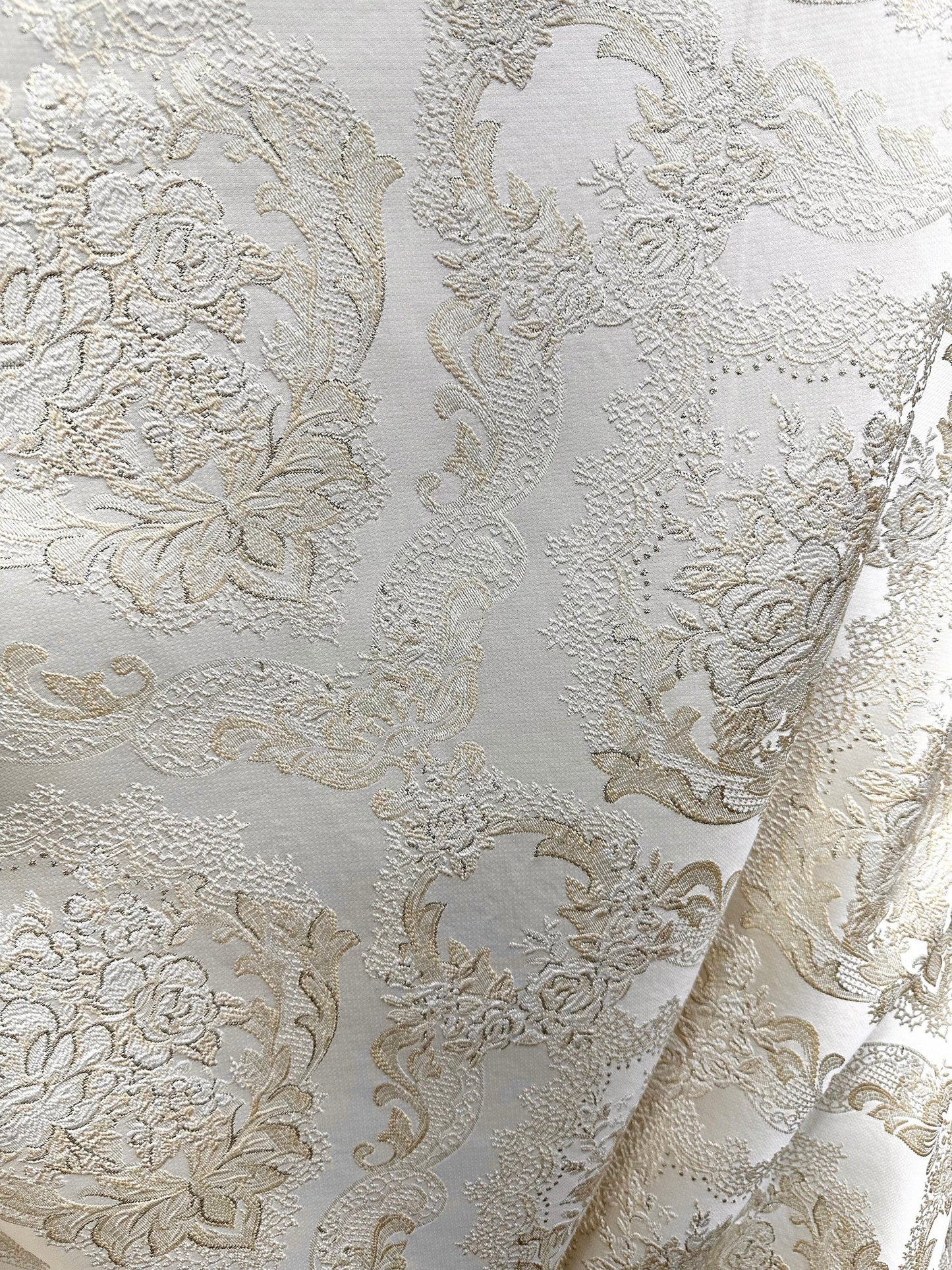 IVORY GOLD Metallic Floral Brocade Upholstery Drapery Fabric (110 in.) Sold By The Yard