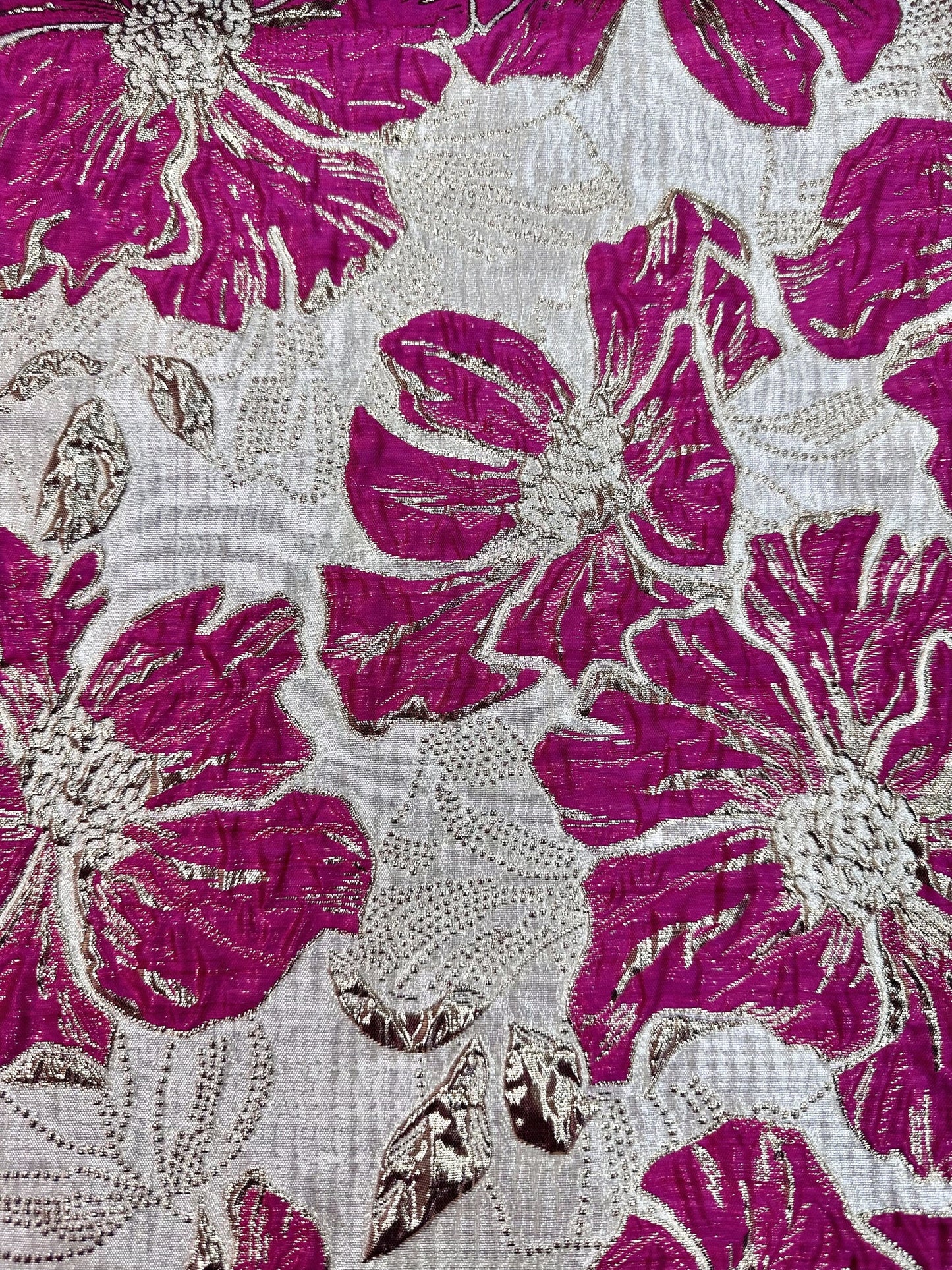 FUCHSIA PINK GOLD Floral Brocade Fabric (60 in.) Sold By The Yard