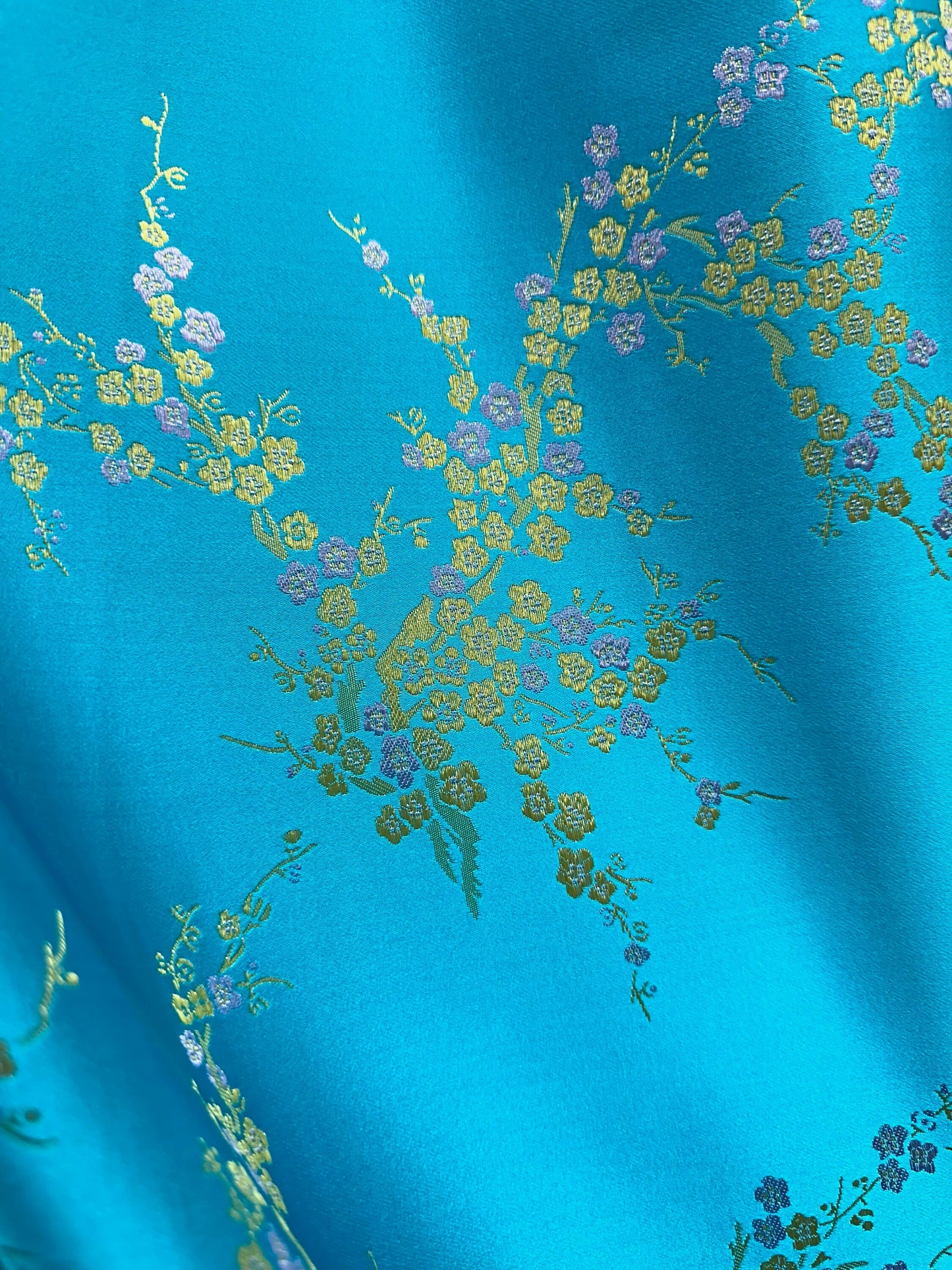 TURQUOISE BLUE GOLD Floral Brocade Fabric (60 in.) Sold By The Yard