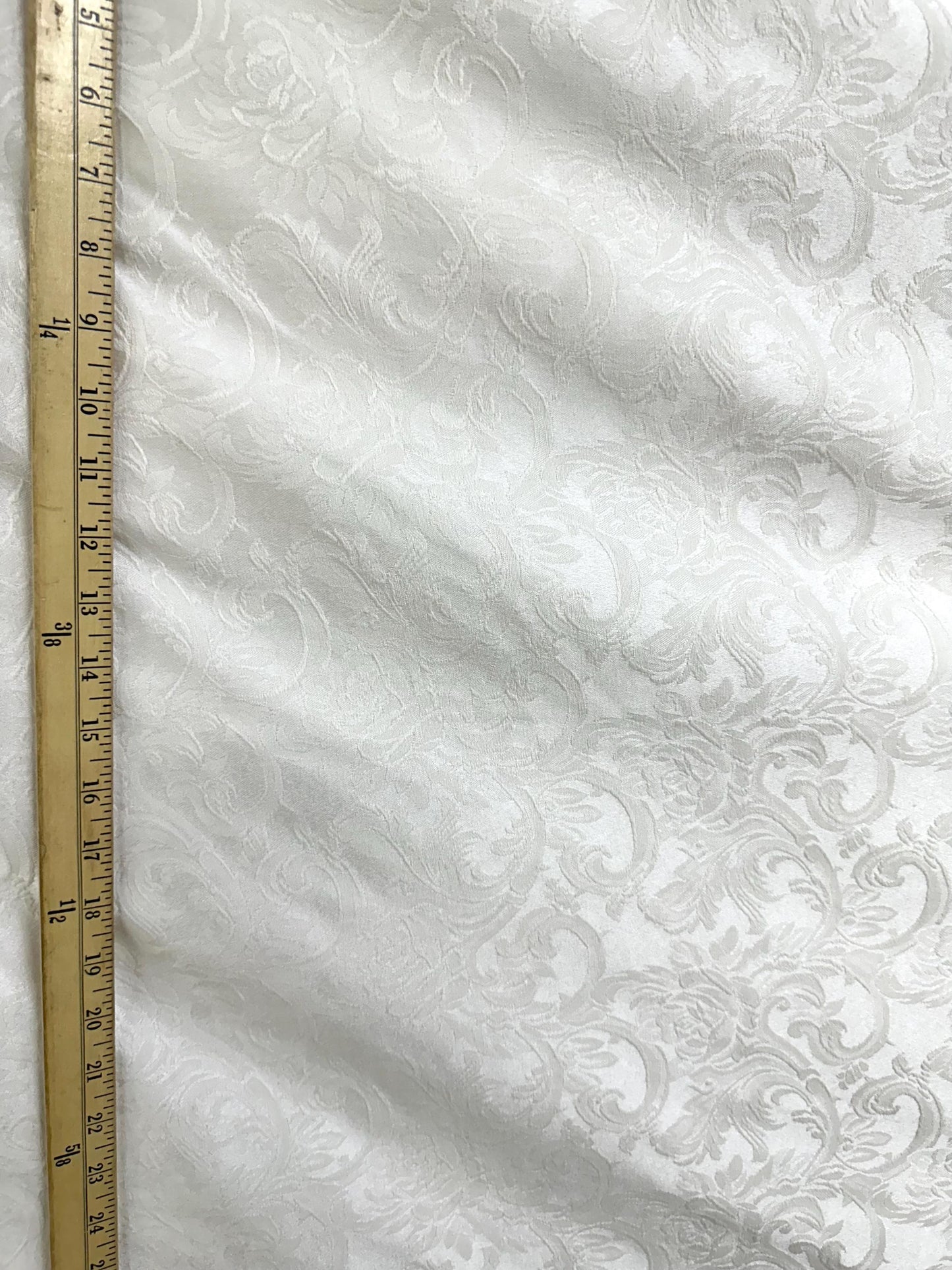 WHITE Damask Floral Upholstery Drapery Brocade Fabric (110 in.) Sold By The Yard