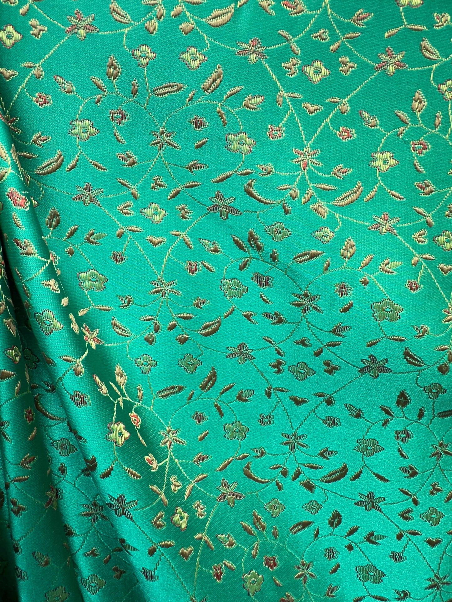 TEAL GREEN GOLD Floral Brocade Fabric (60 in.) 24 Yards