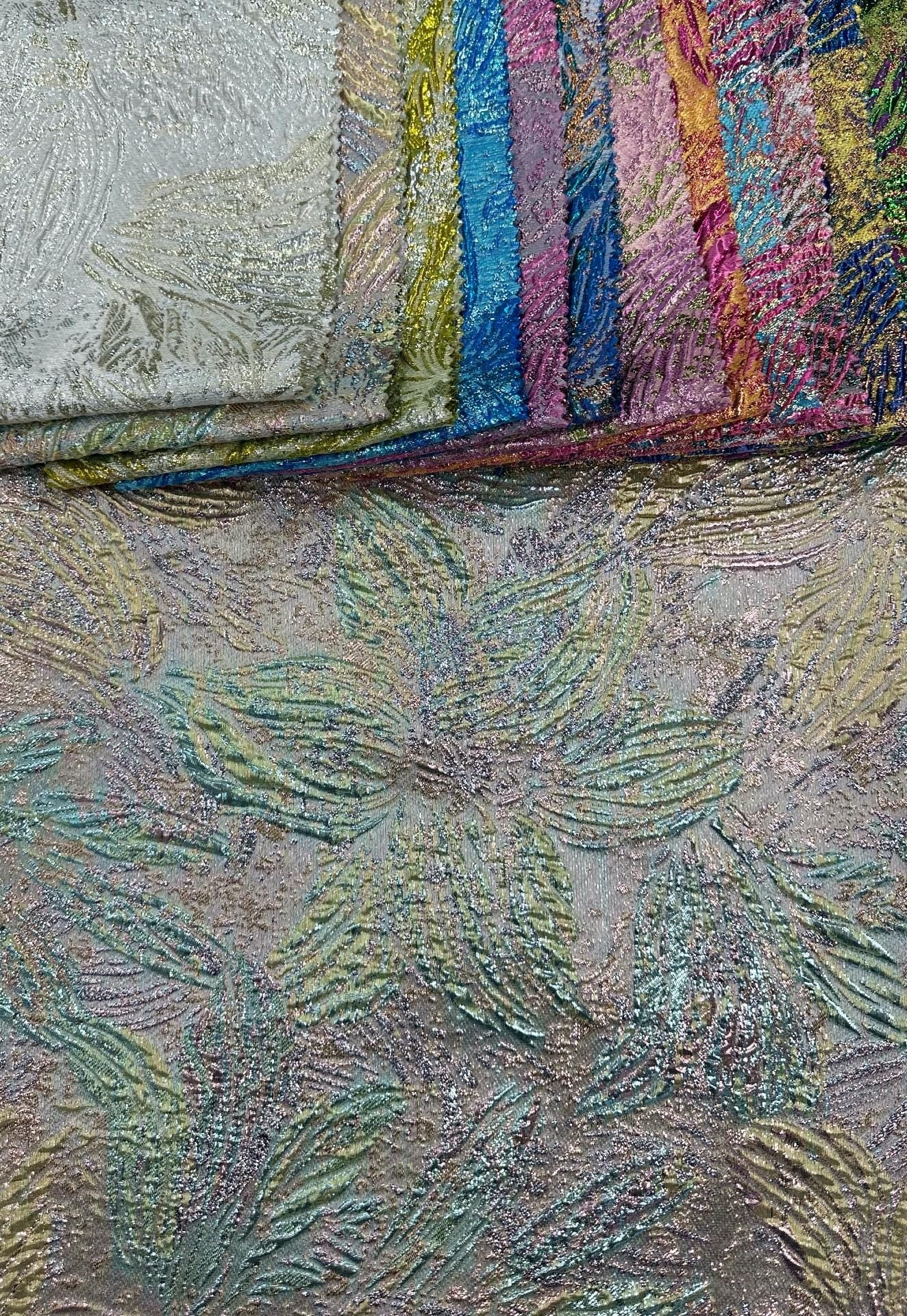 FUCHSIA PINK BLUE Floral Metallic Brocade Fabric (60 in.) Sold By The Yard