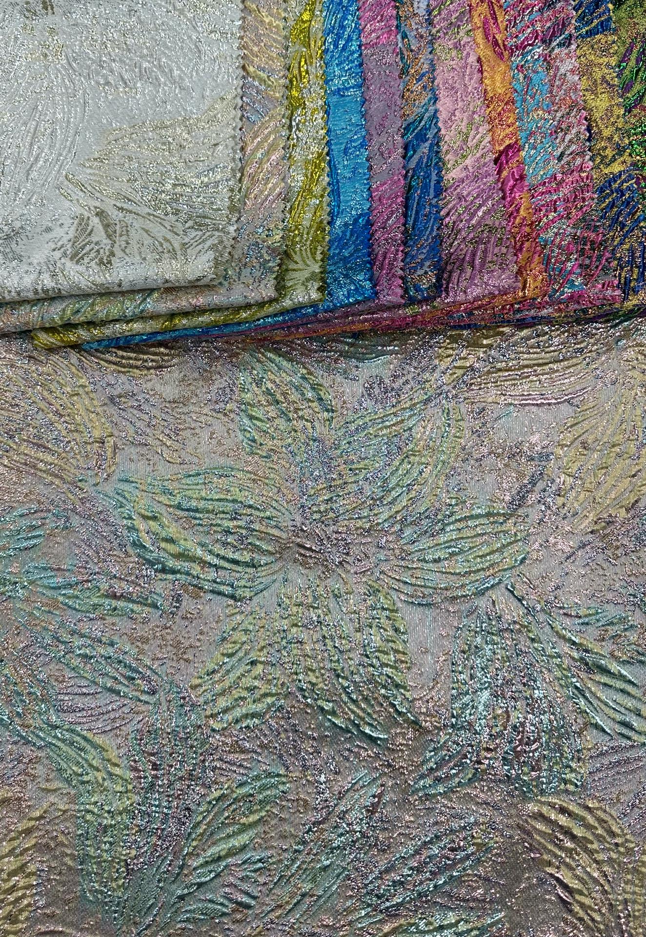 TURQUOISE BLUE PINK Floral Metallic Brocade Fabric (60 in.) Sold By The Yard