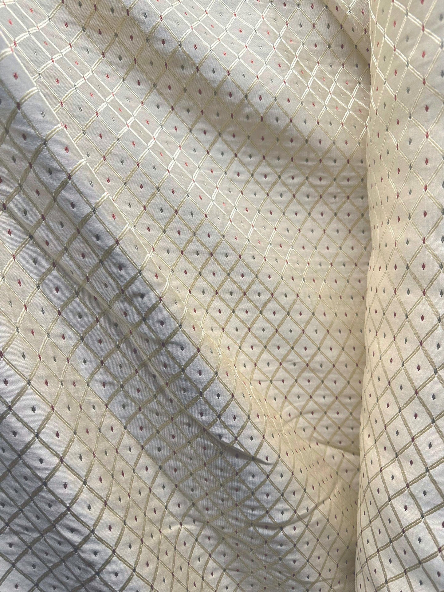 BEIGE IVORY Multicolor Diamond Upholstery Drapery Brocade Fabric (110 in.) Sold By The Yard