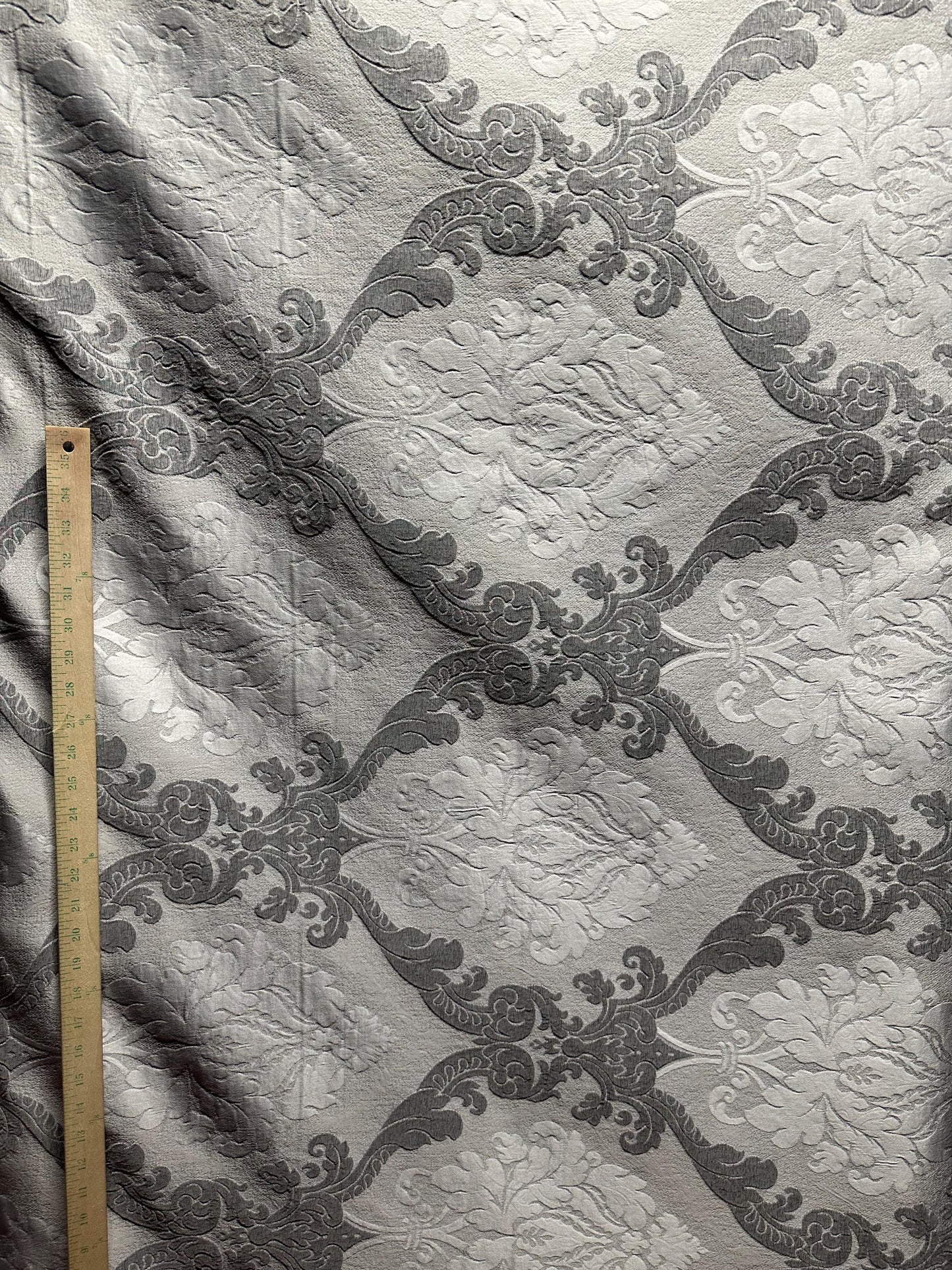 GREY Damask Brocade Upholstery Drapery Fabric (56 in.) Sold By The Yard