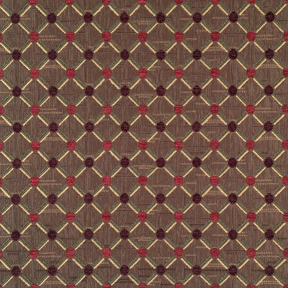 Brown Gold Red Diamond Chenille Upholstery Brocade Fabric (56 in.) Sold By The Yard