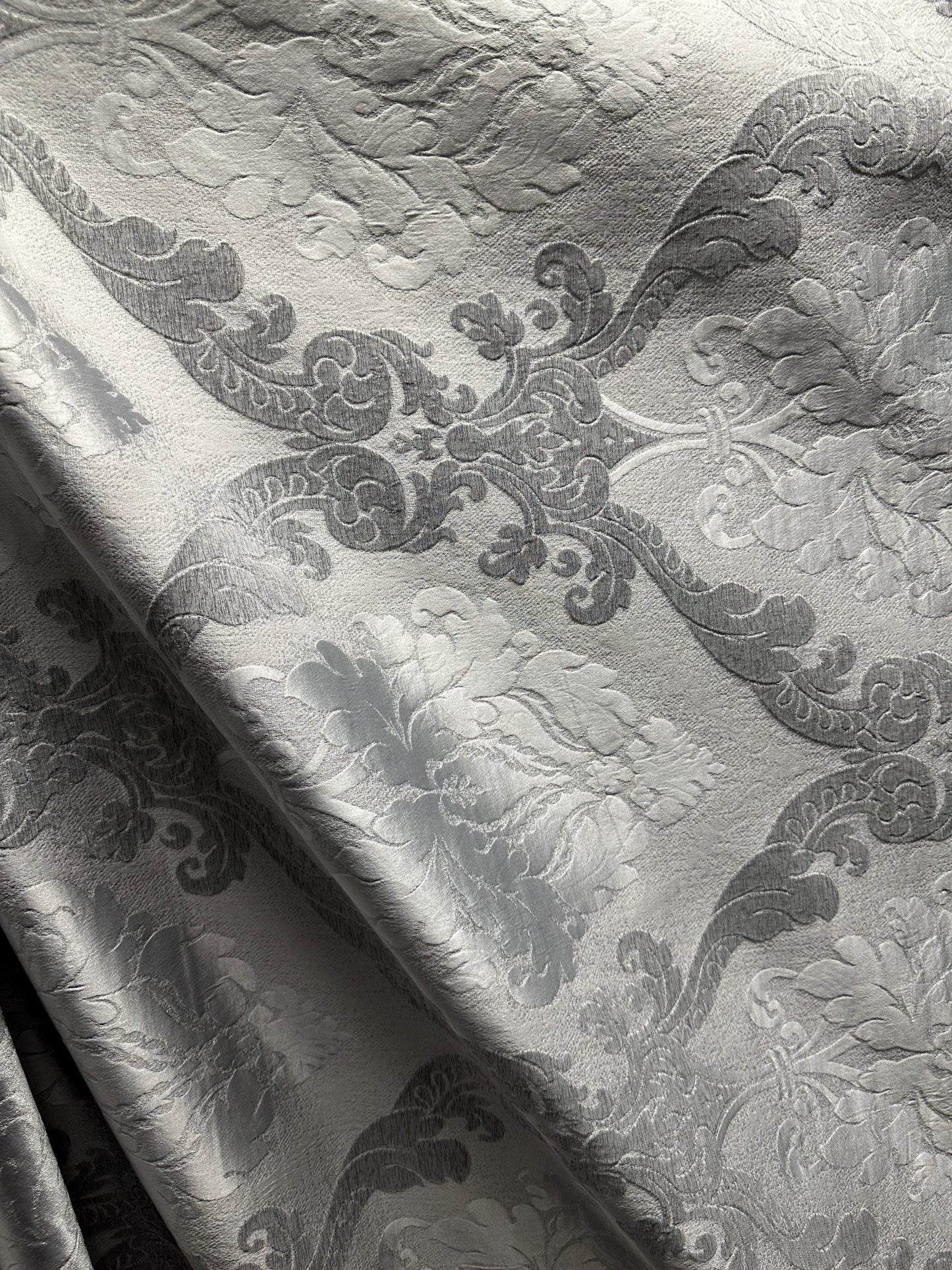 GREY Damask Brocade Upholstery Drapery Fabric (56 in.) Sold By The Yard