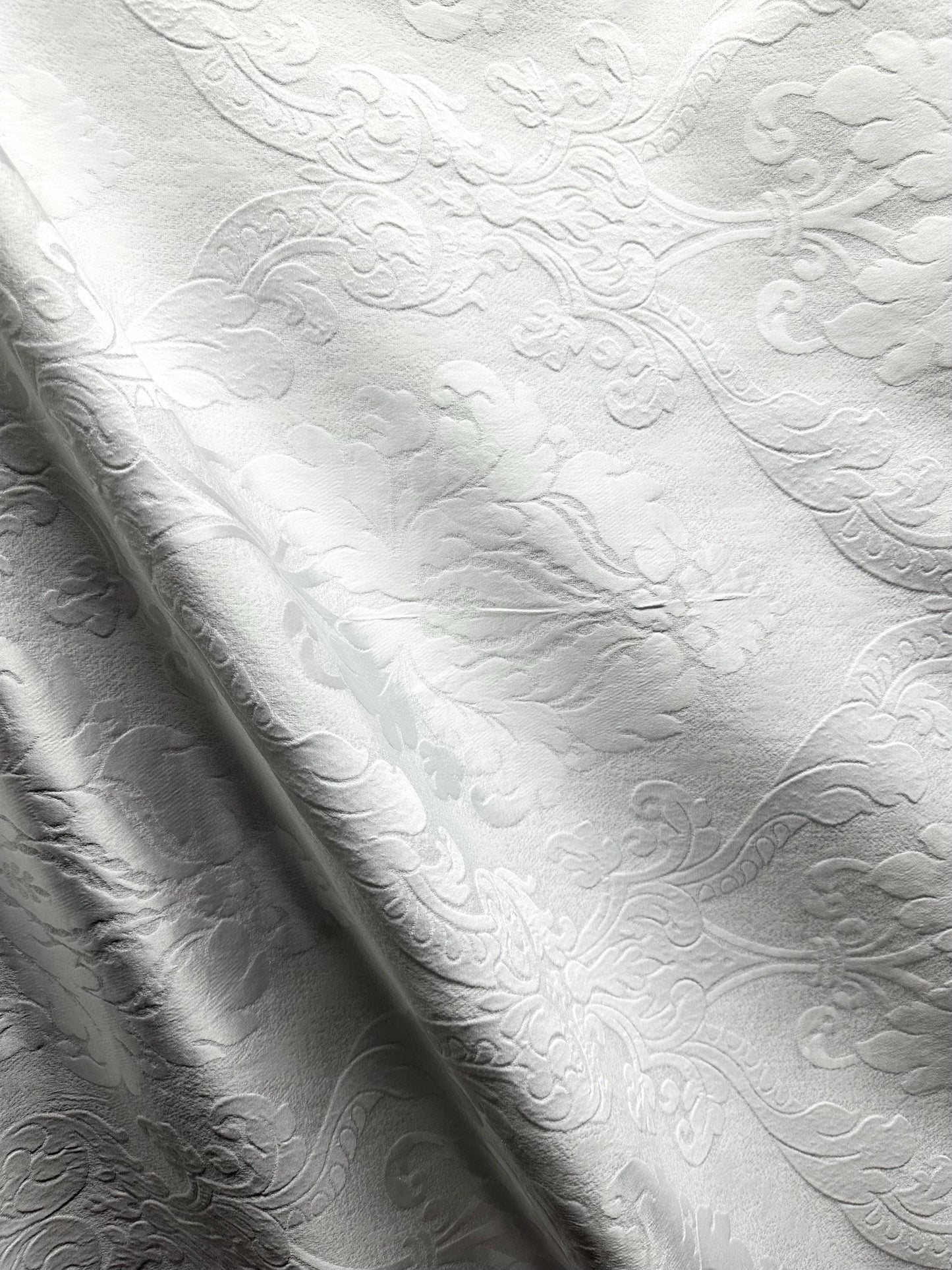 WHITE Damask Brocade Upholstery Drapery Fabric (56 in.) Sold By The Yard