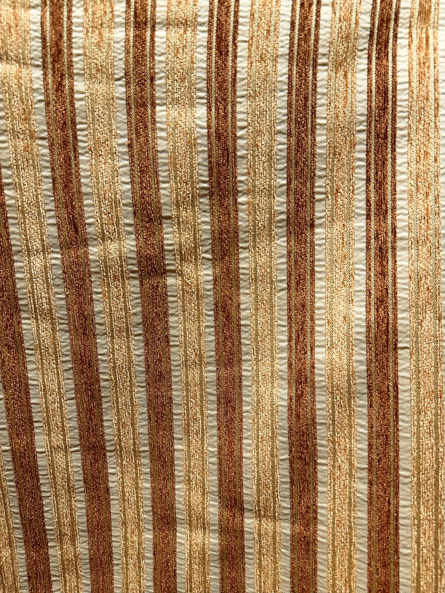 BROWN BEIGE Striped Chenille Upholstery Brocade Fabric (56 in.) Sold By The Yard
