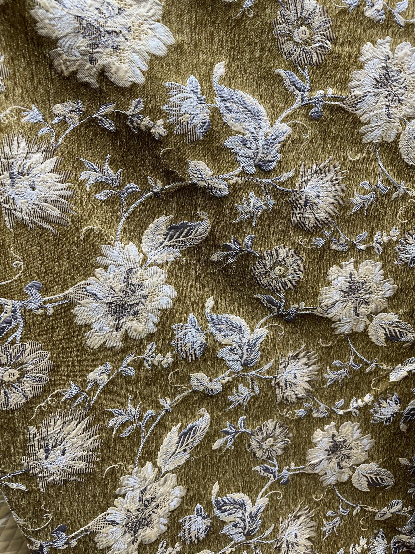 DARK GOLD BEIGE Floral Chenille Upholstery Fabric (54 in.) Sold By The Yard