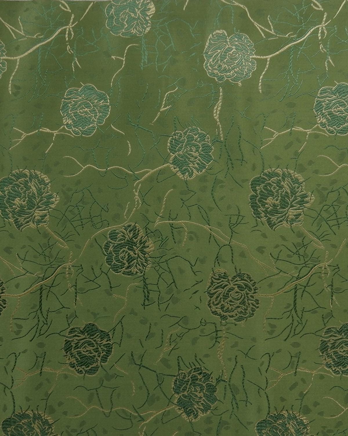 Green Gold Floral Silk Brocade Fabric (30 in.) Sold By The Yard